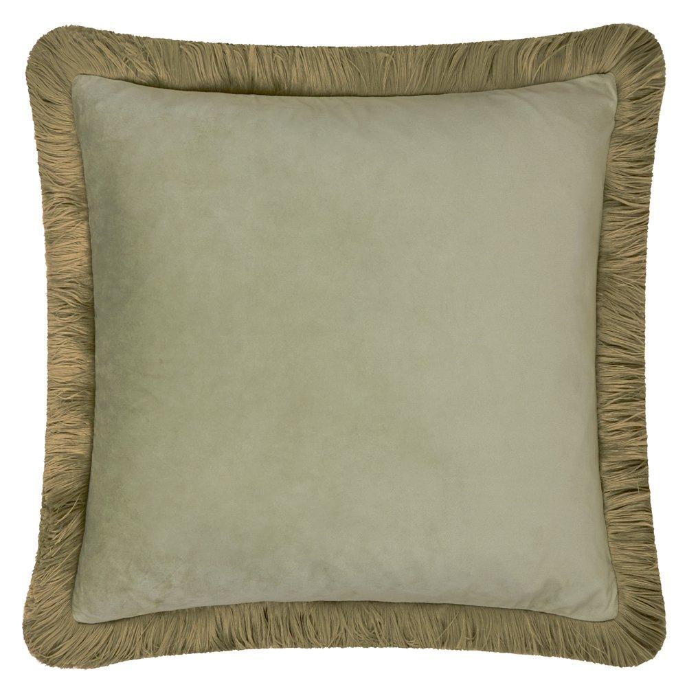 Sage/Green - Furn - Halo Fringed Velvet Cushion - 1