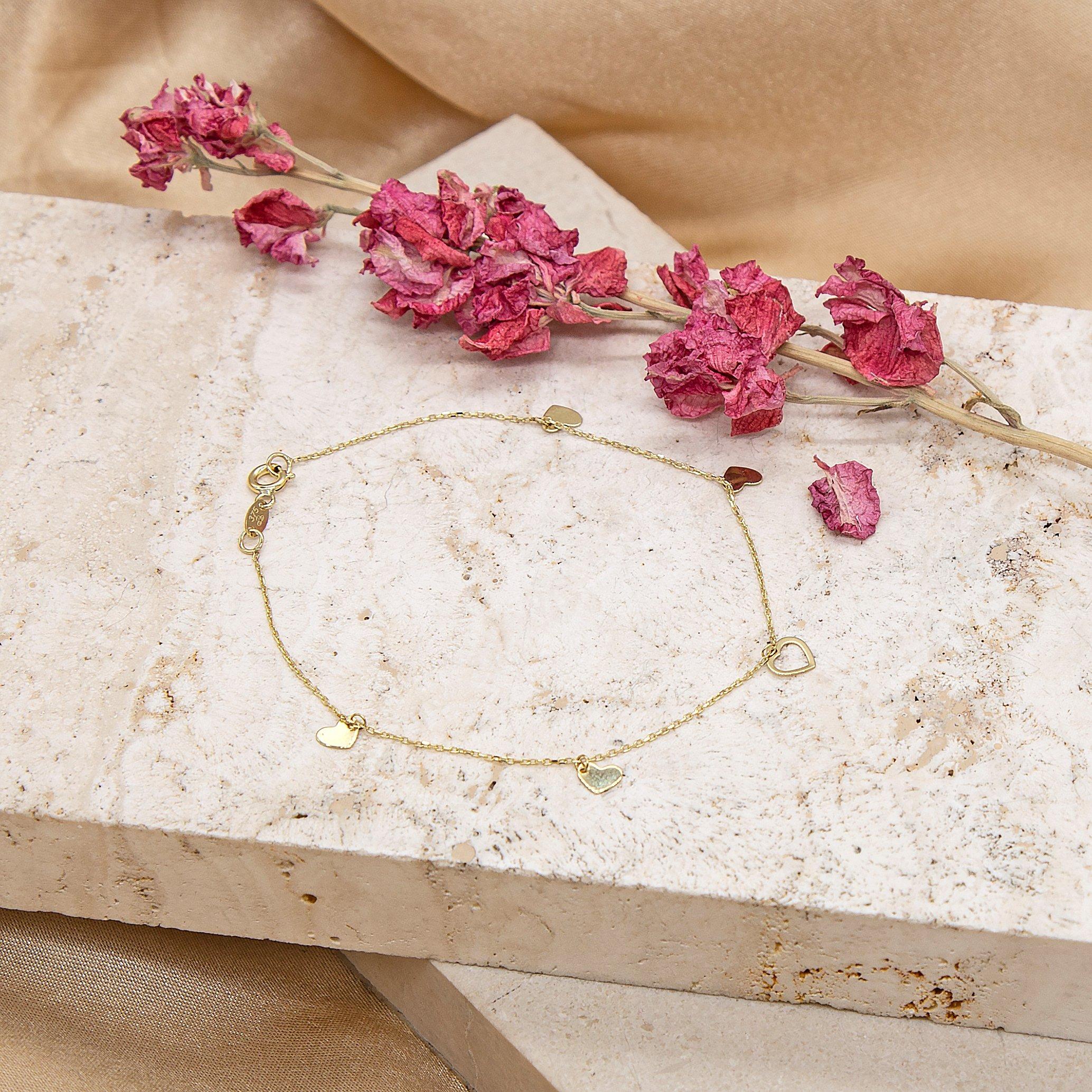 Yellow Gold - Be You - 9ct Gold Dangly Hearts Bracelet - 3