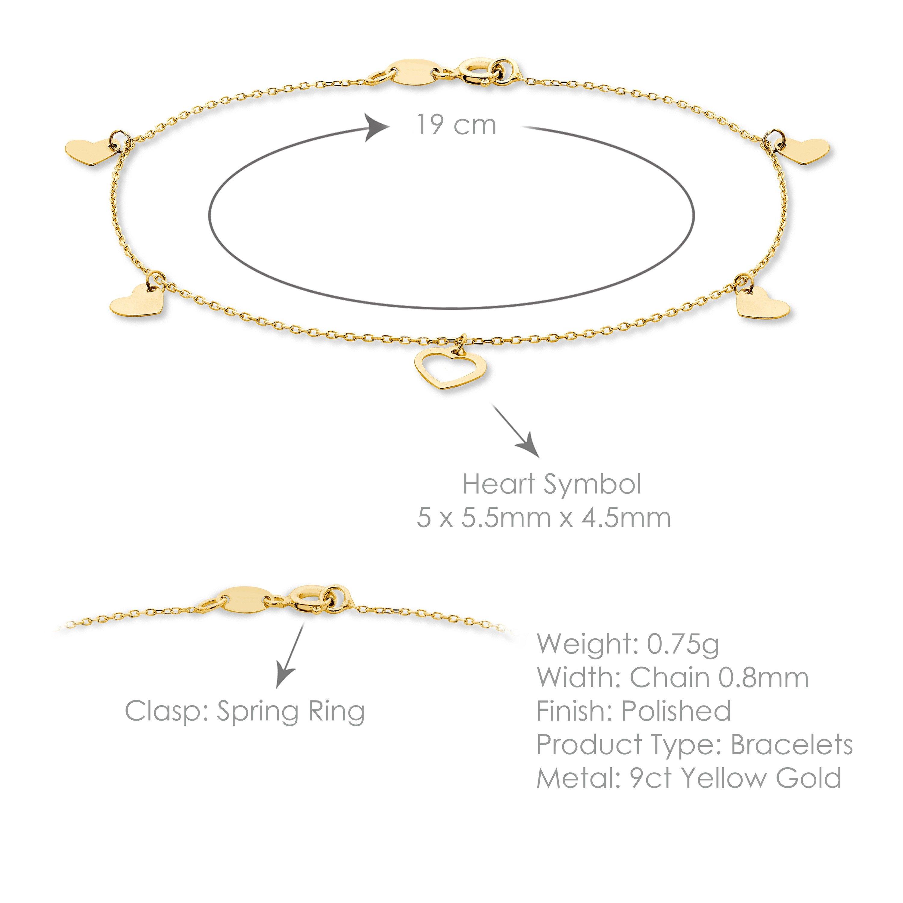 Yellow Gold - Be You - 9ct Gold Dangly Hearts Bracelet - 4