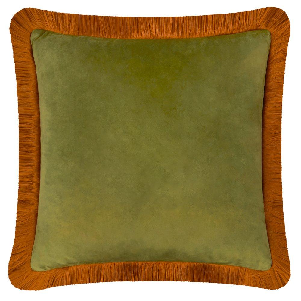Olive/Ginger - Furn - Halo Fringed Velvet Cushion - 1