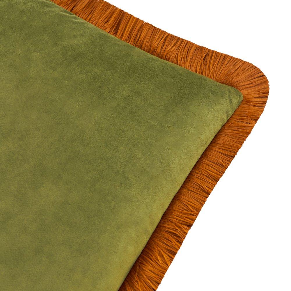 Olive/Ginger - Furn - Halo Fringed Velvet Cushion - 2