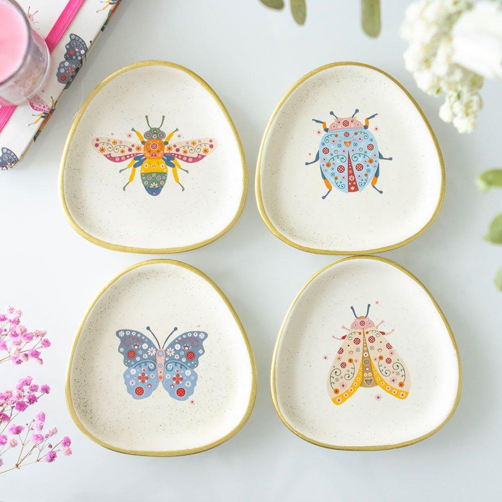 Something Different  Set Of 4 Floral Bug Trinket Dishes - 