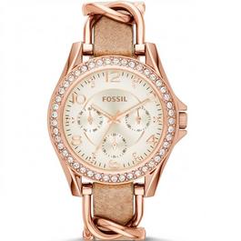 Fossil Riley Rose Gold Tone and Sand Watch ES3466