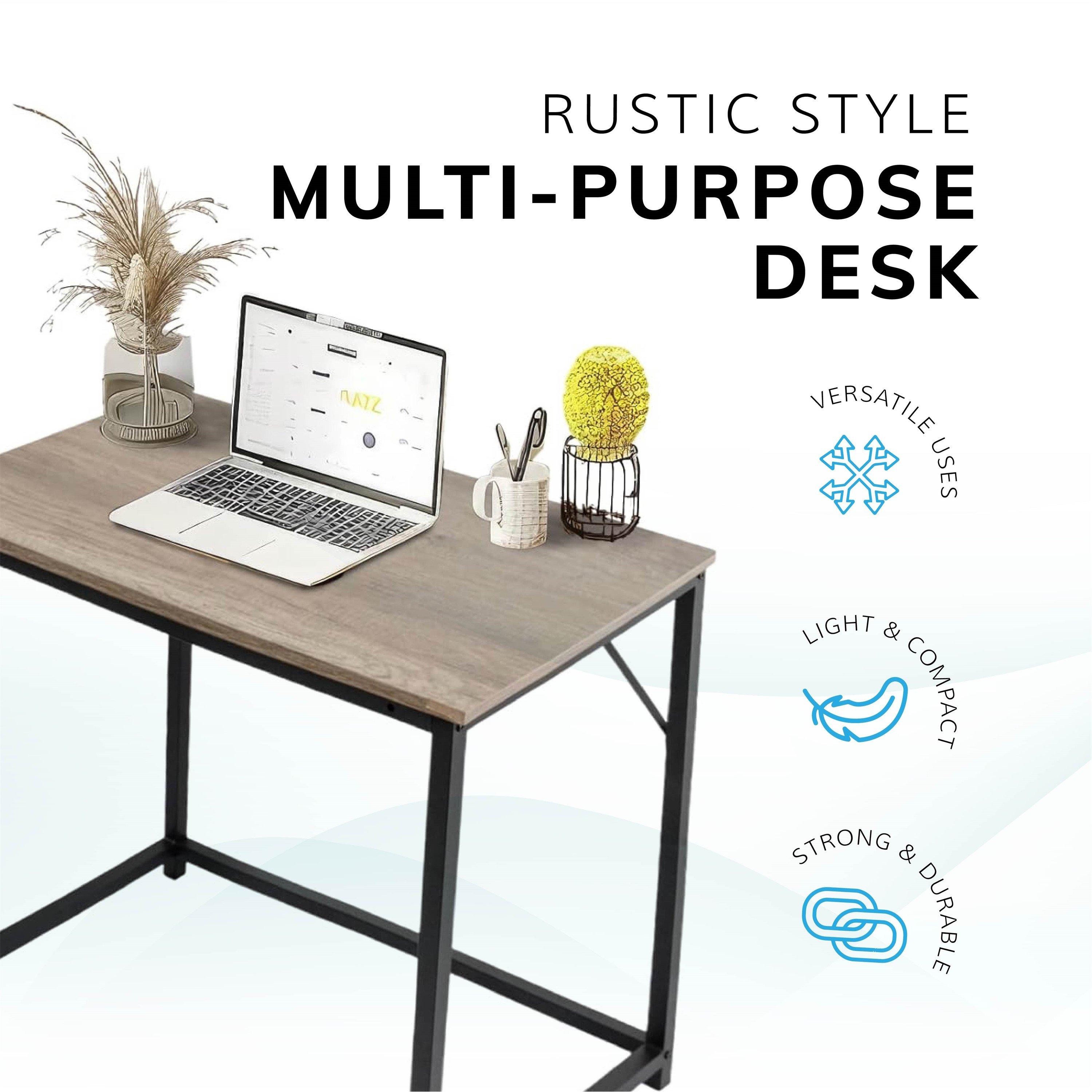 Grey - House of Home - Rustic Computer Desk Brown Top with Black Frame - 3