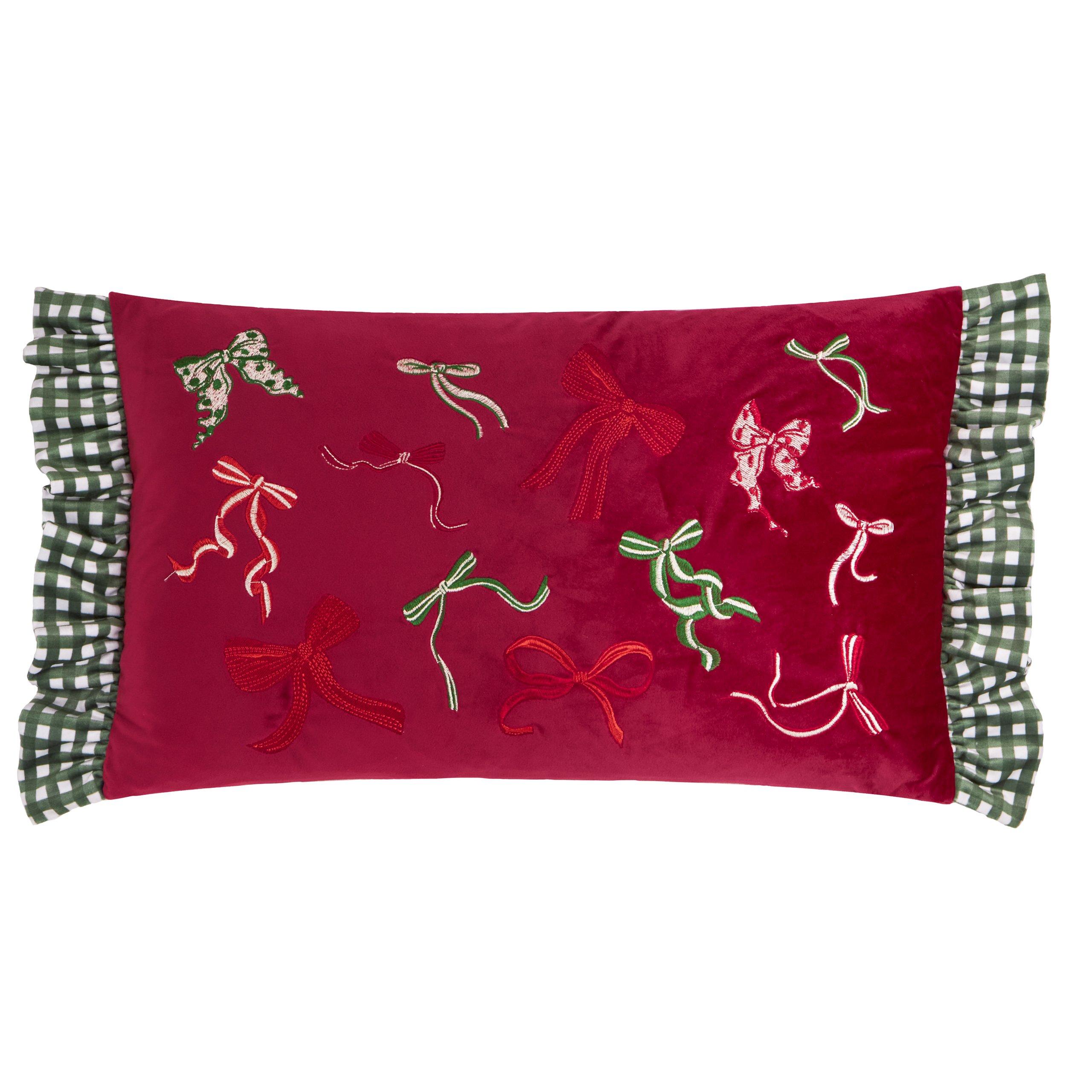 Red/Green - Furn - Ditsy Bows Velvet Cushion - 1