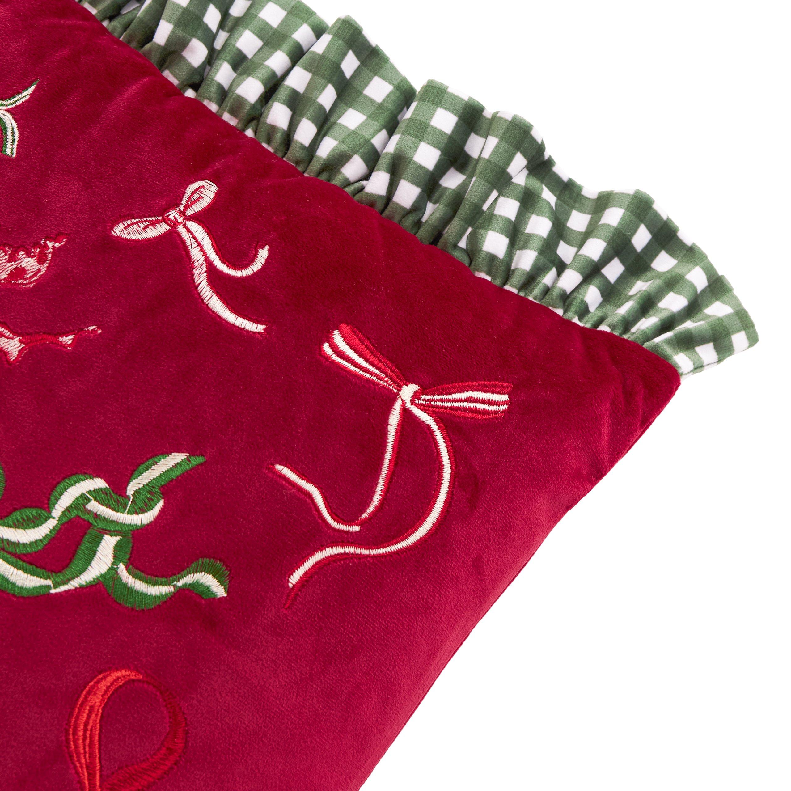 Red/Green - Furn - Ditsy Bows Velvet Cushion - 3