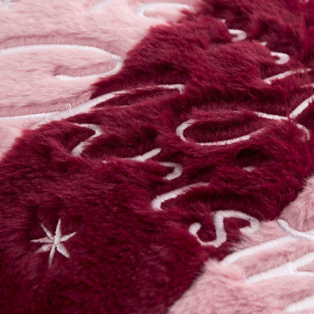 Burgundy/Pink - Furn - Merry Christmas Faux Fur Stripe Cushion - 3