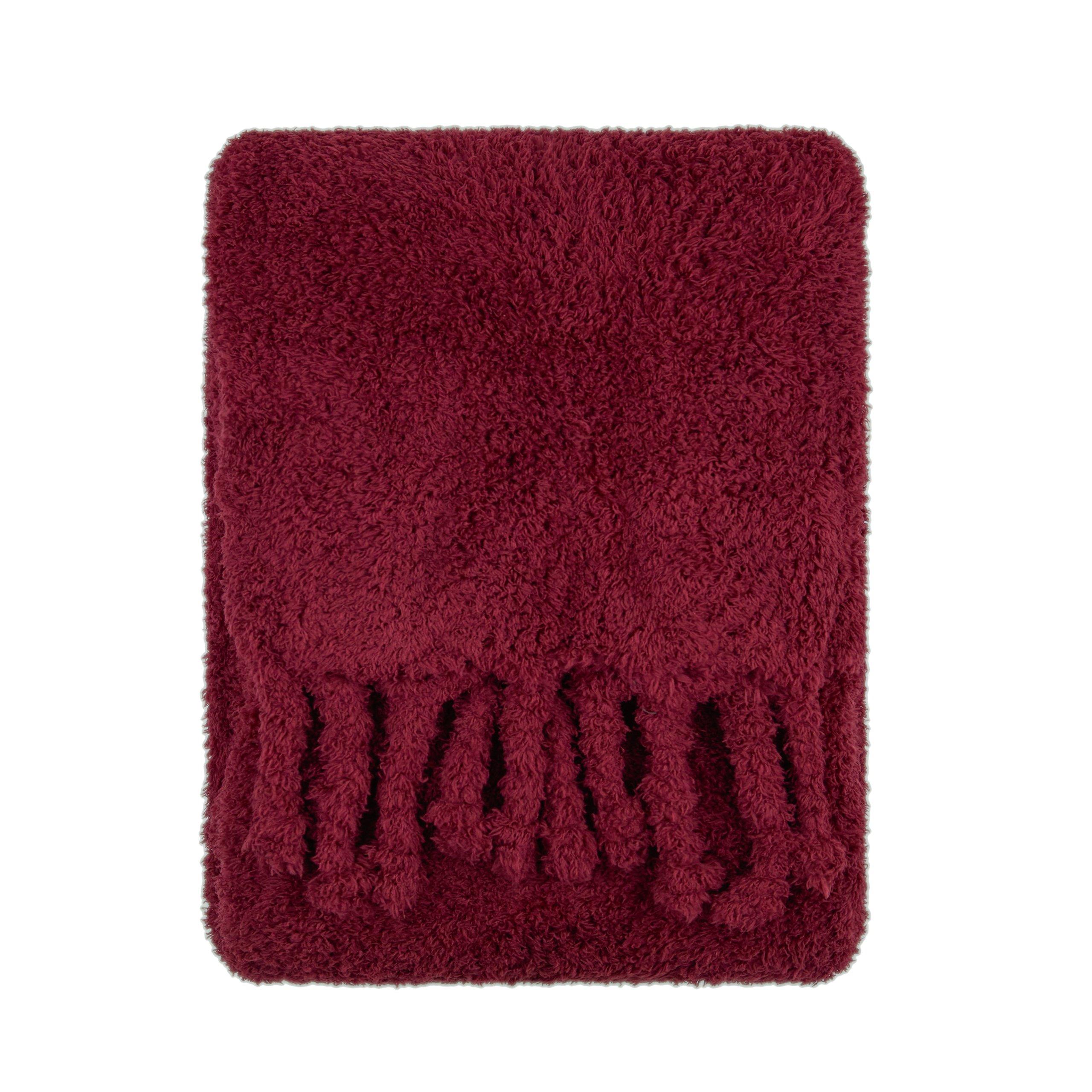 Burgundy - Furn - Harlan Borg Sherpa Tasselled Throw - 1