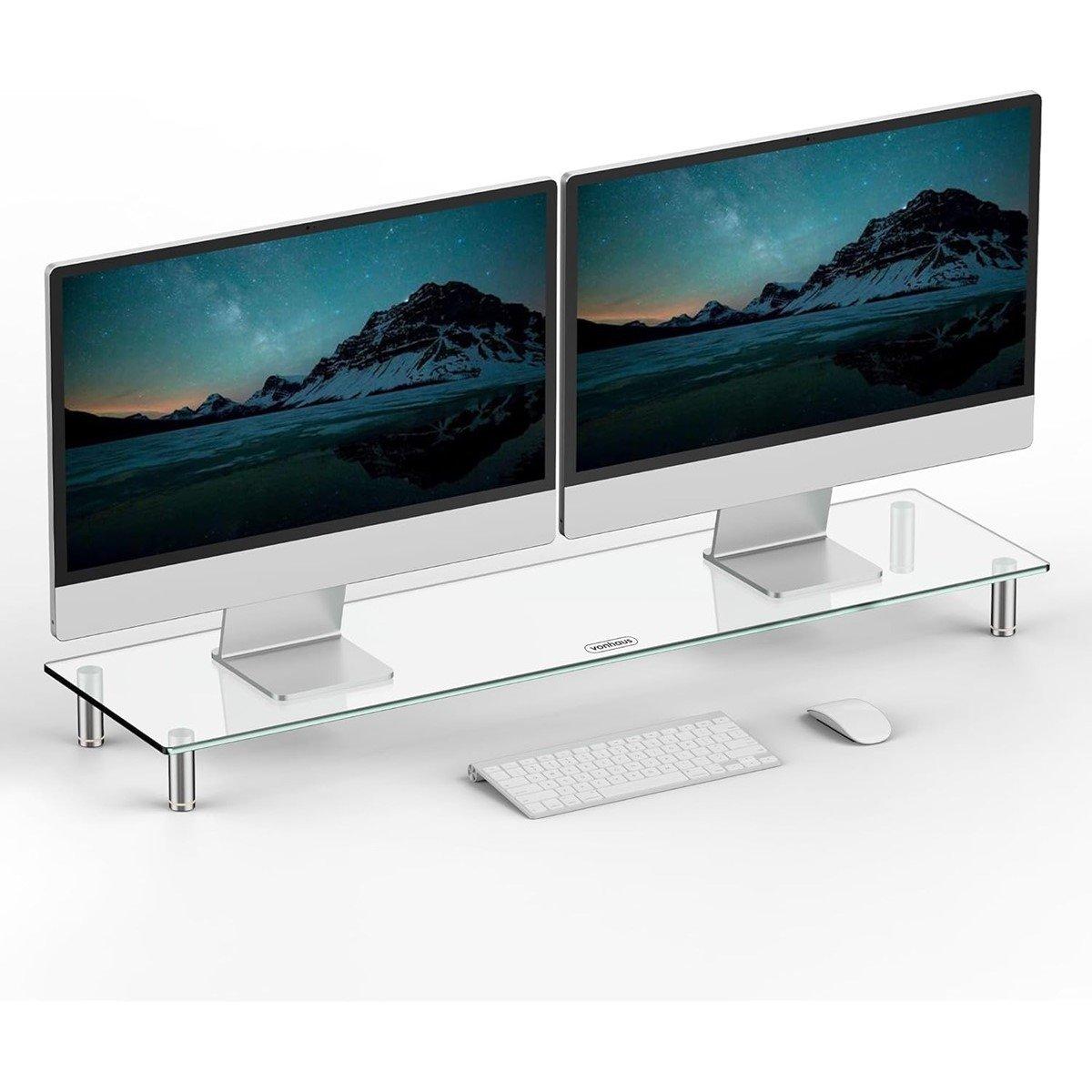 White - VonHaus - XL Glass Monitor Stand - 1