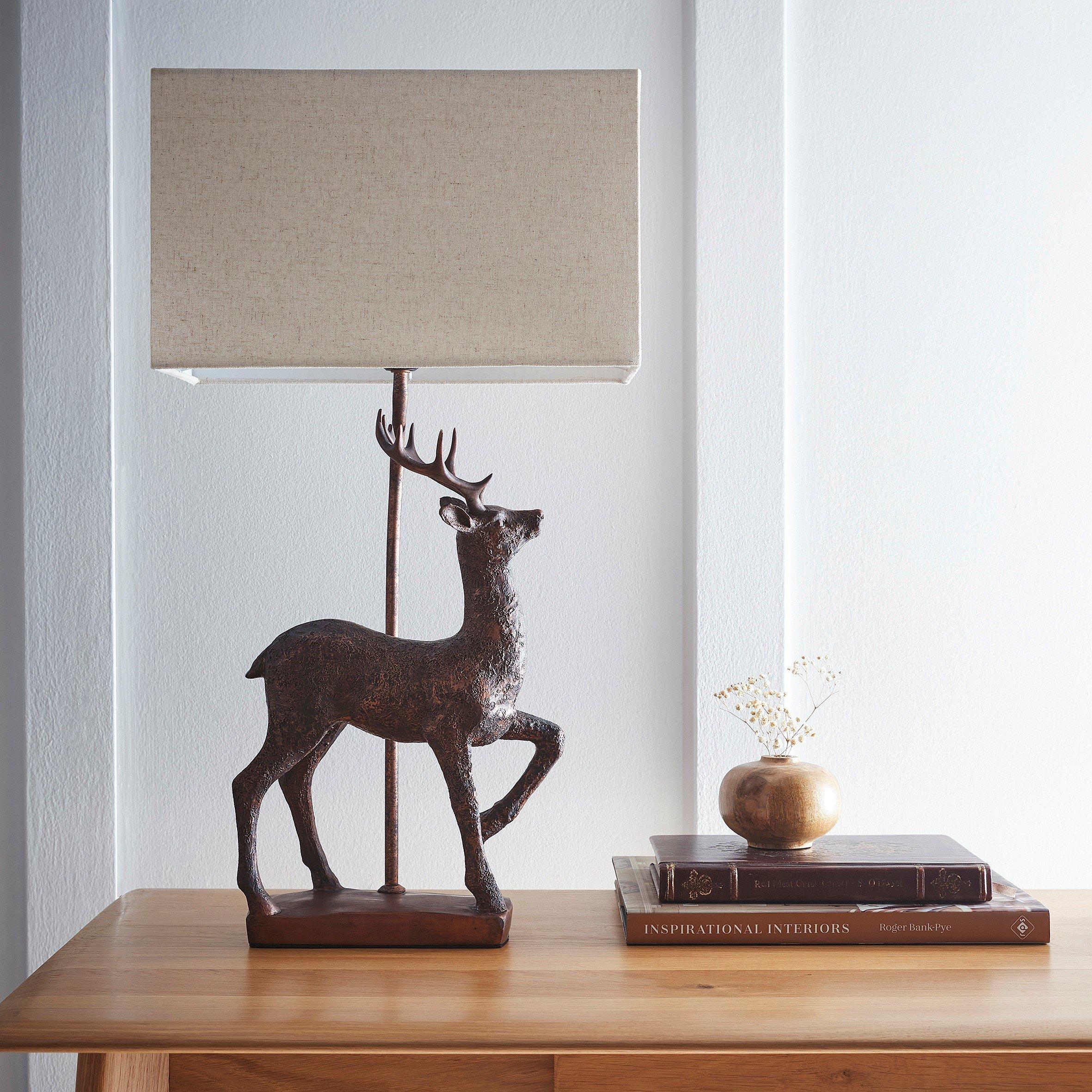 Red Copper - K Living - Stag Red Copper Resin Table Lamp with Linen Shade - 1