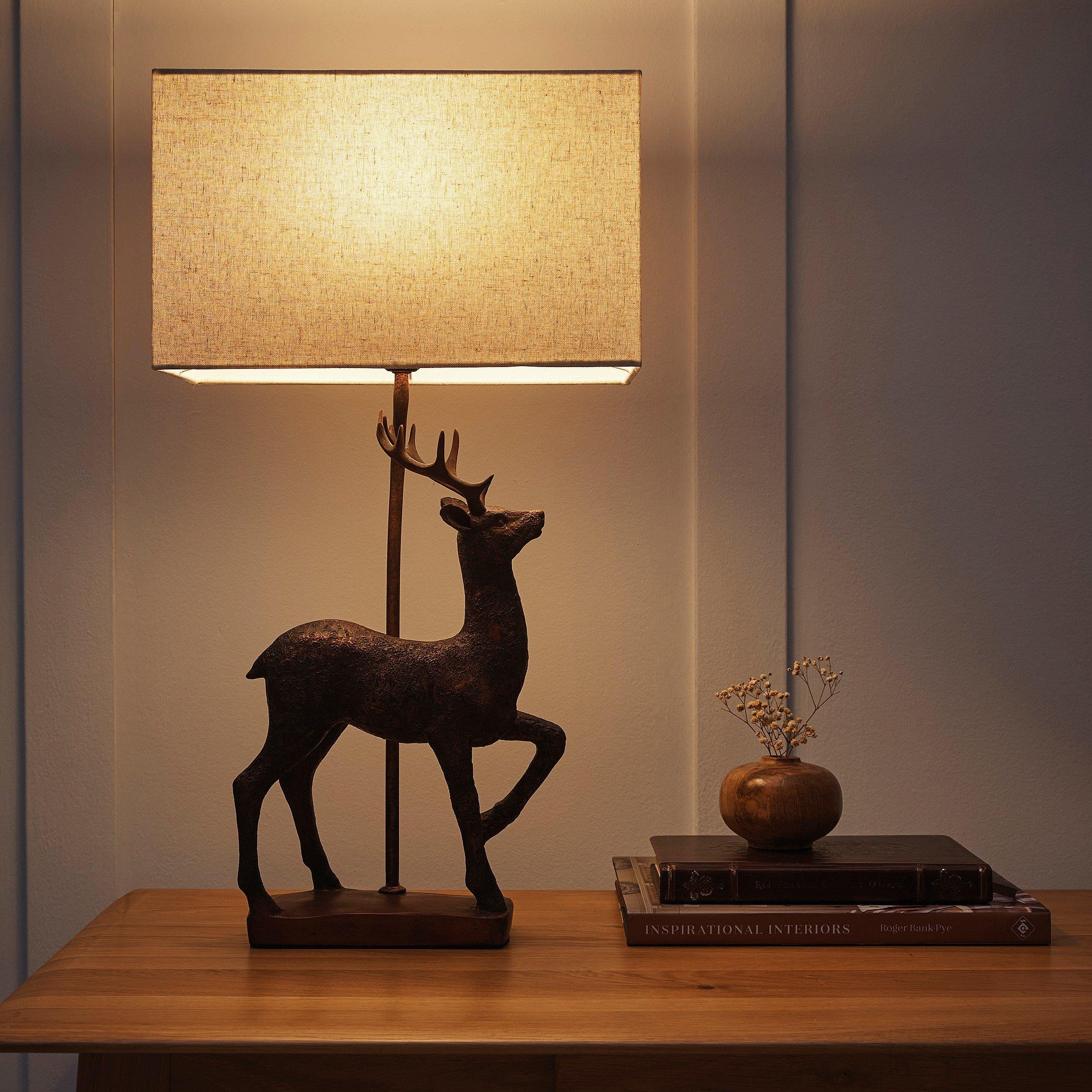 Red Copper - K Living - Stag Red Copper Resin Table Lamp with Linen Shade - 2
