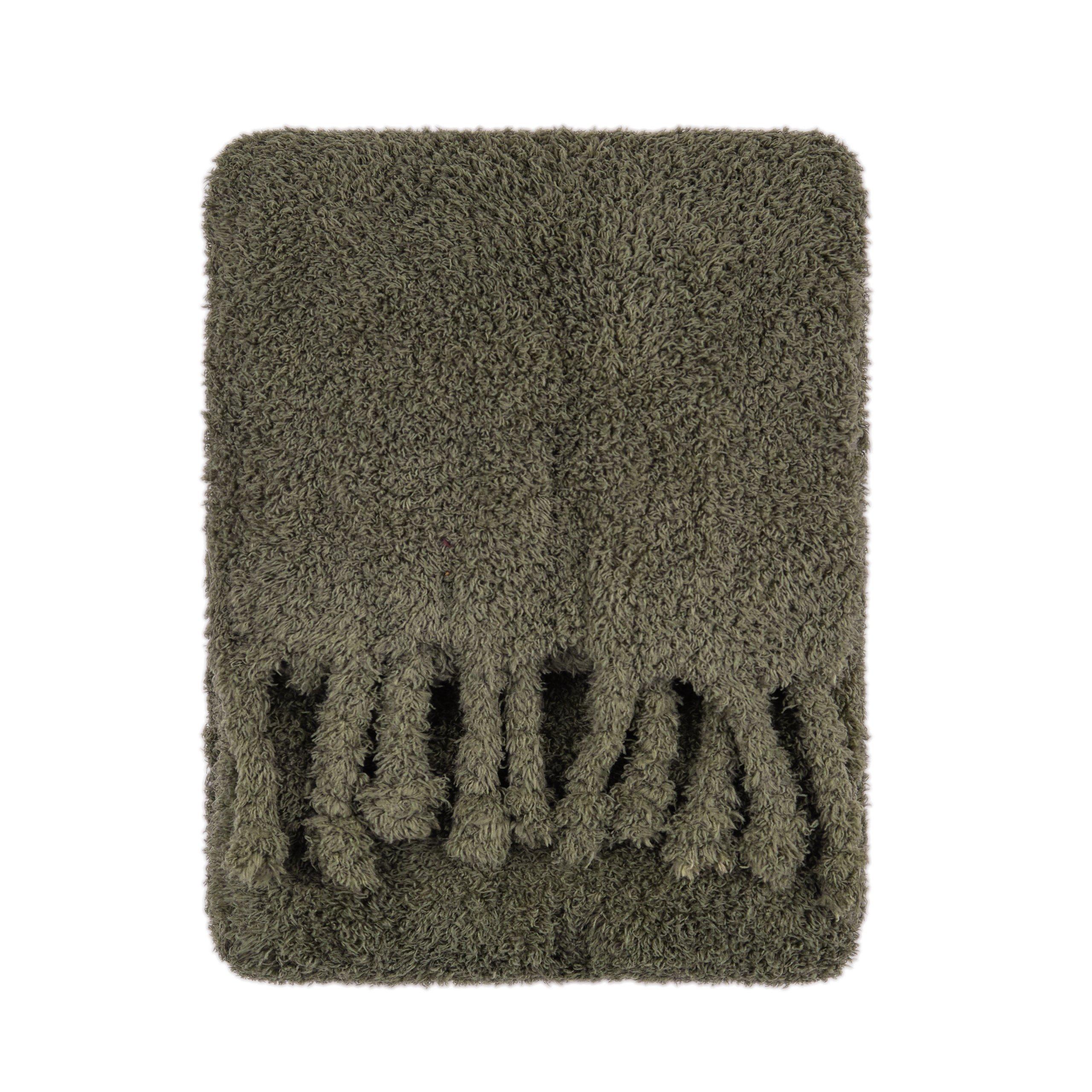 Olive - Furn - Harlan Borg Sherpa Tasselled Throw - 1