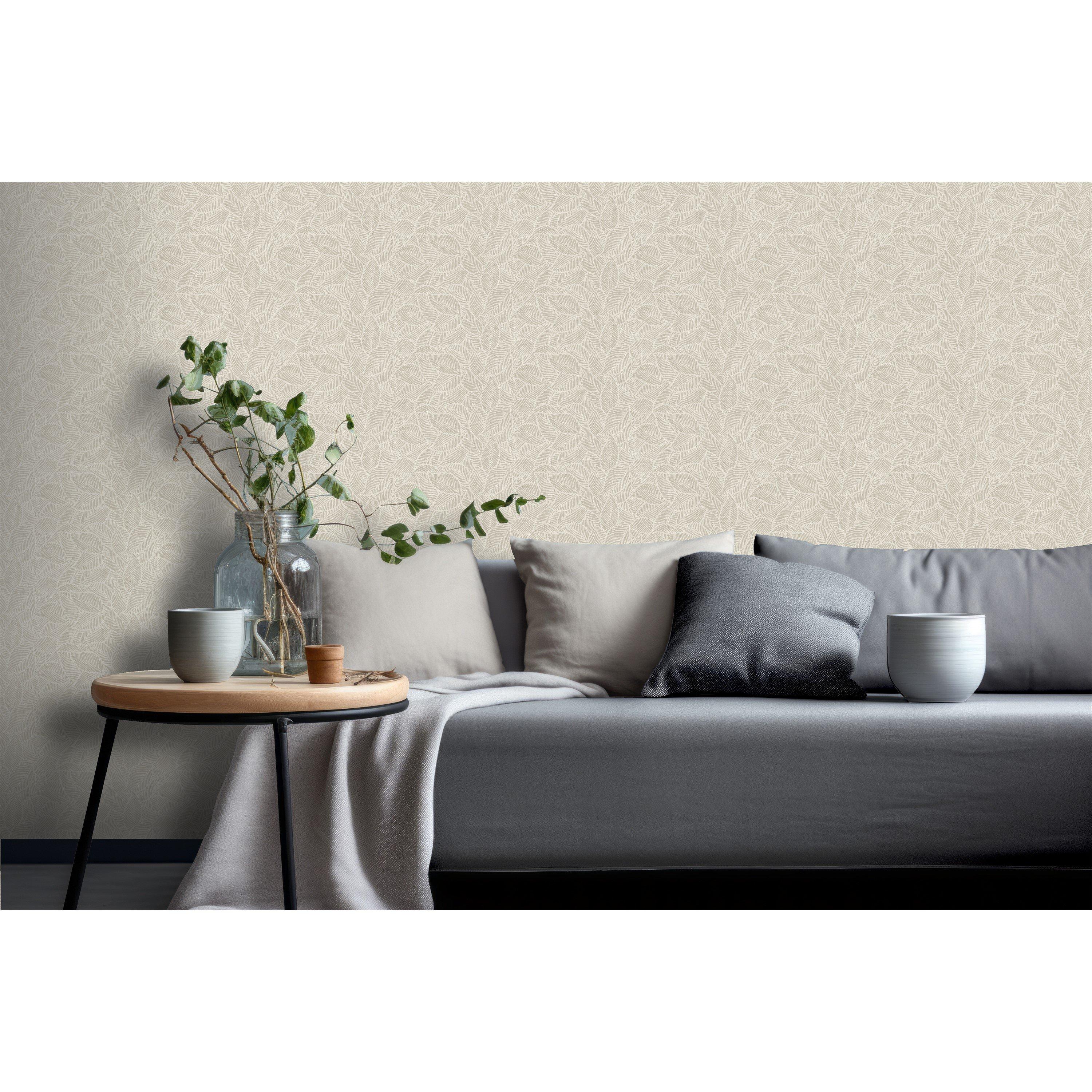 Neutral - Arthouse - Leaf Print Neutral Wallpaper - 2