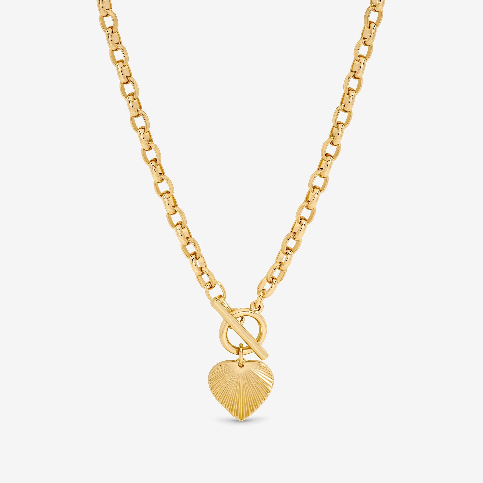 Gold - Inicio - Gold Diamond Cut Heart T-Bar Necklace - Gift Pouch