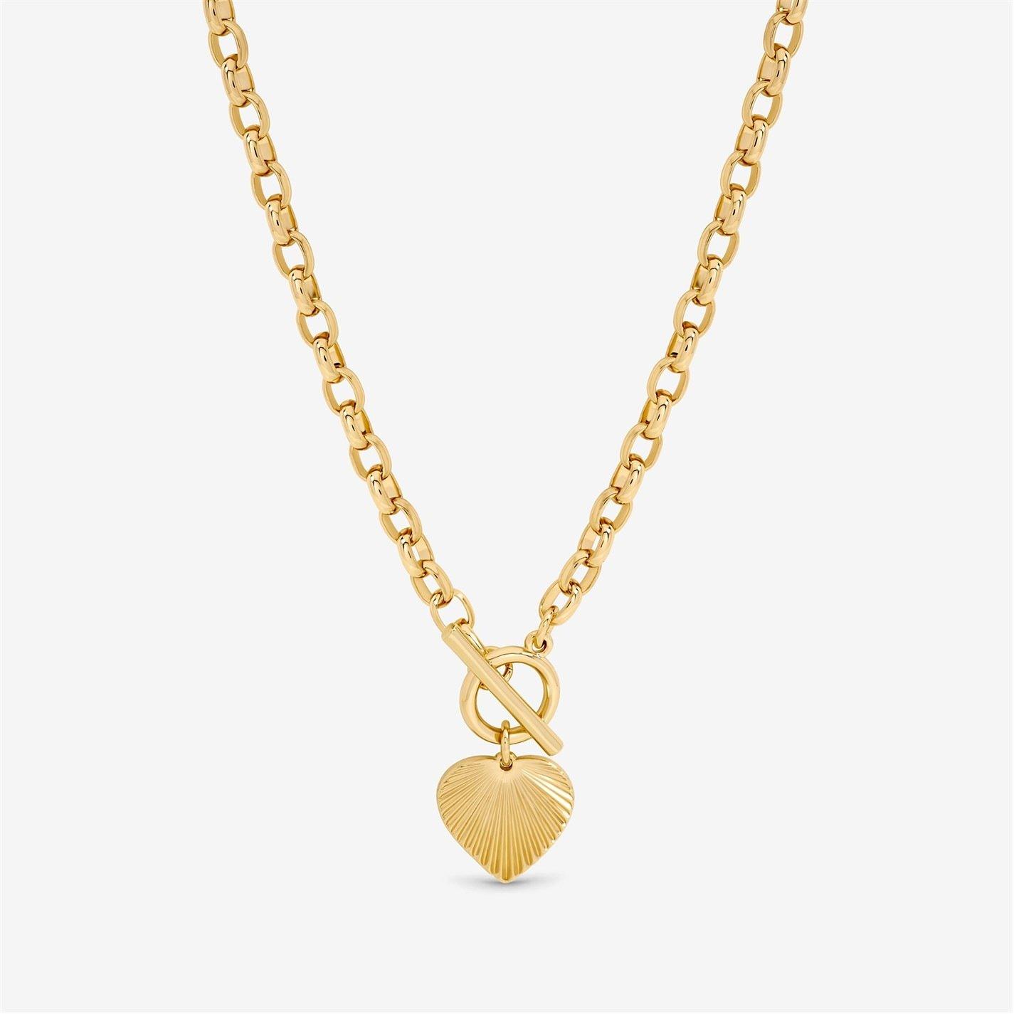Gold - Inicio - Gold Diamond Cut Heart T-Bar Necklace - Gift Pouch - 1