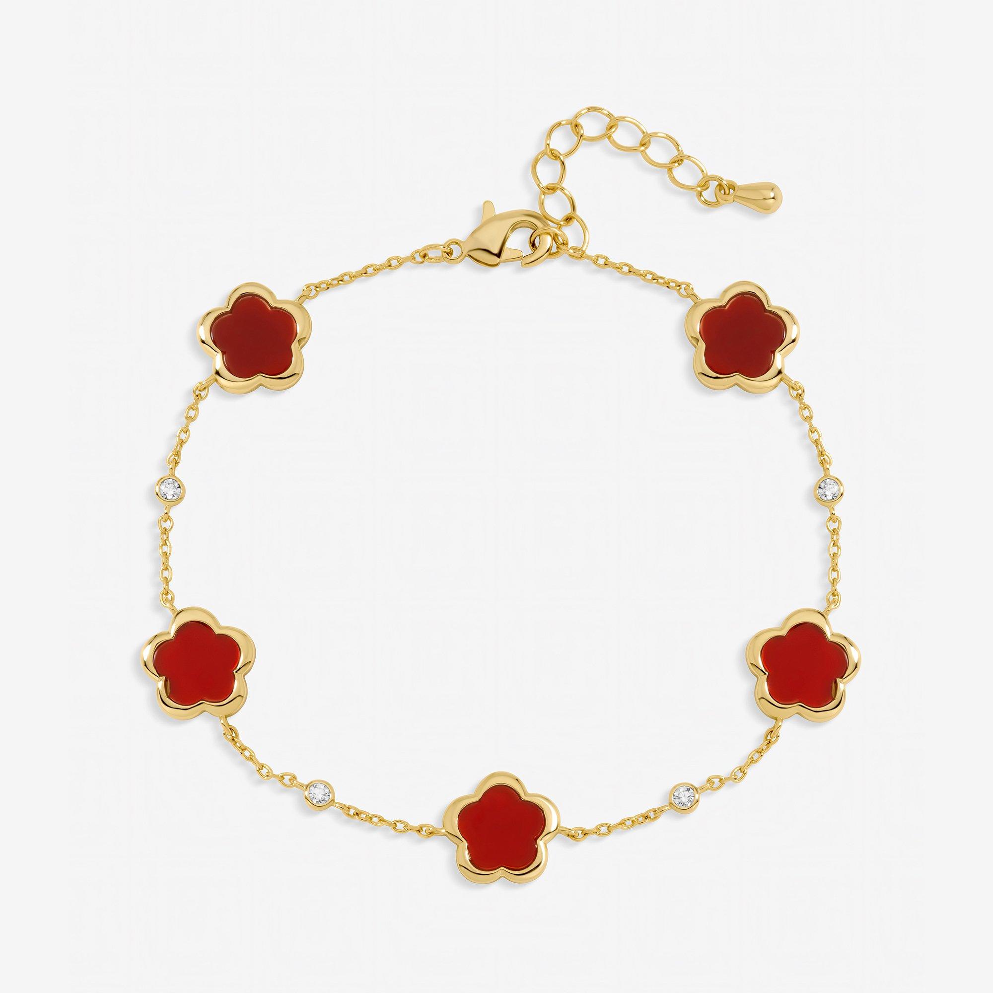 Inicio Gold Red Flower Station Bracelet - Gift Pouch