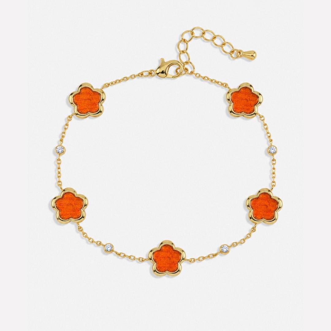 Inicio Women's Red Flower Station Bracelet - Gift Pouch Gold