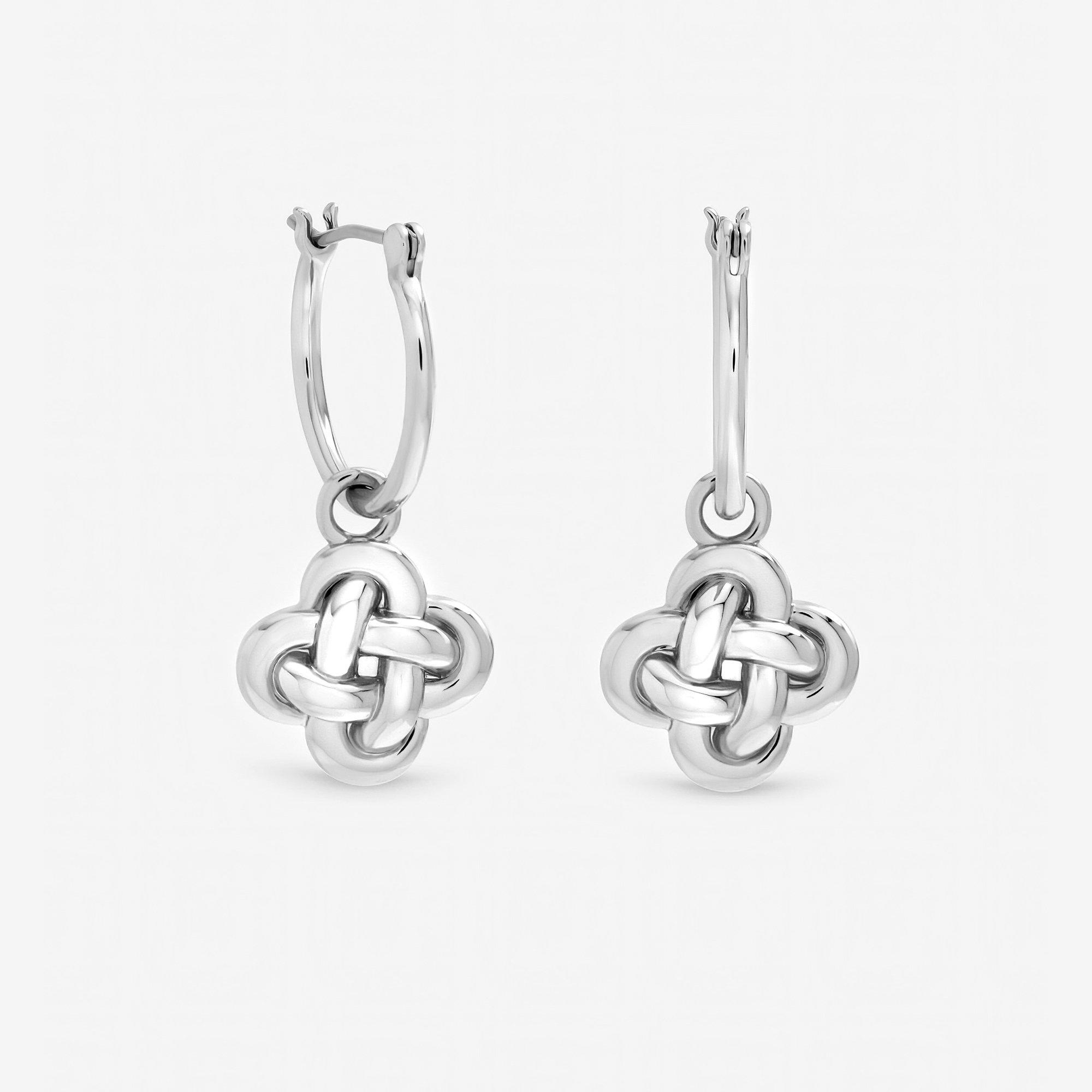Silver - Inicio - Silver Knotted Clover Huggie Earrings - Gift Pouch