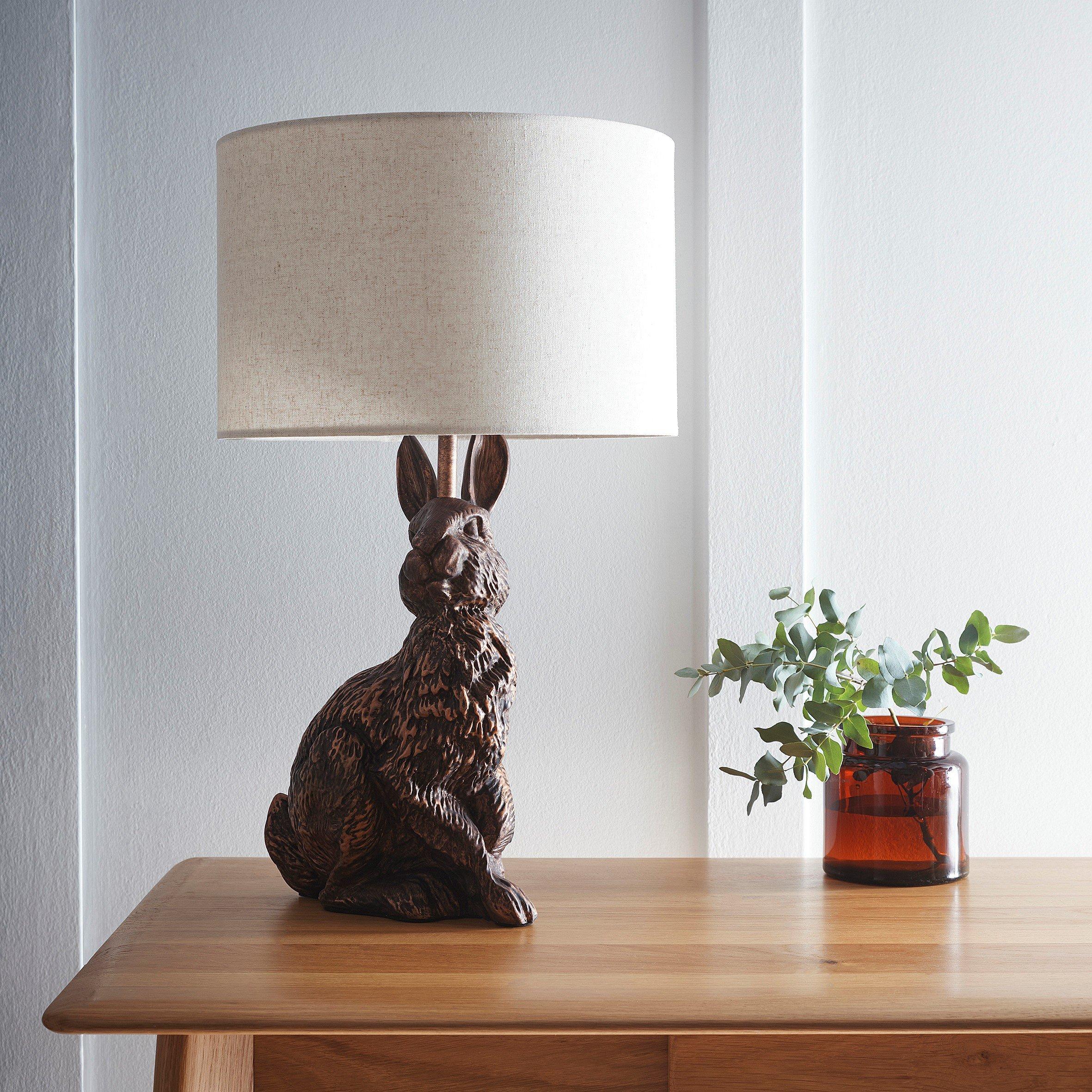 K Living  Bunny Resin Table Lamp With Linen Shade Red Copper