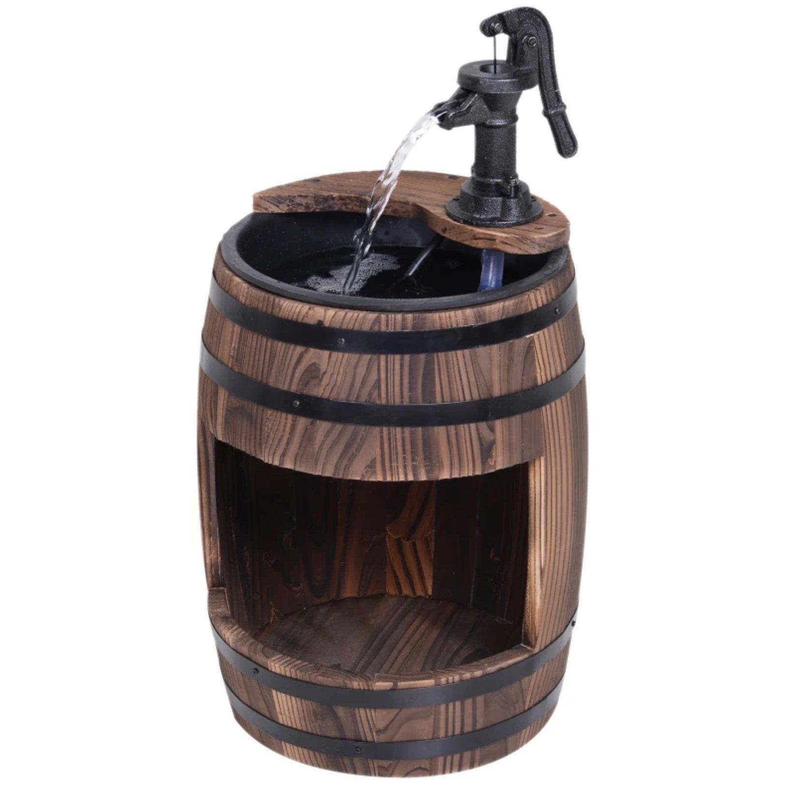 Brown - Outsunny - Fir Wood Barrel Fountain With Planter - 1