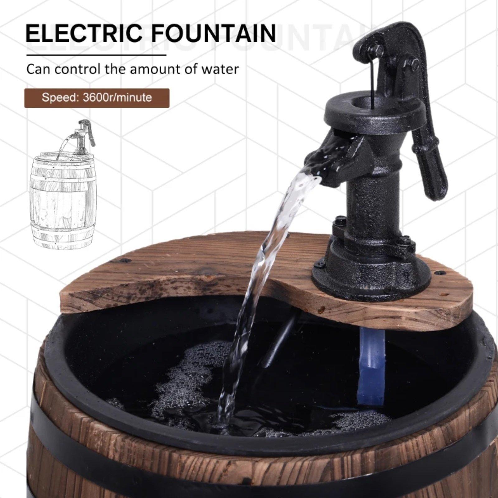 Brown - Outsunny - Fir Wood Barrel Fountain With Planter - 3