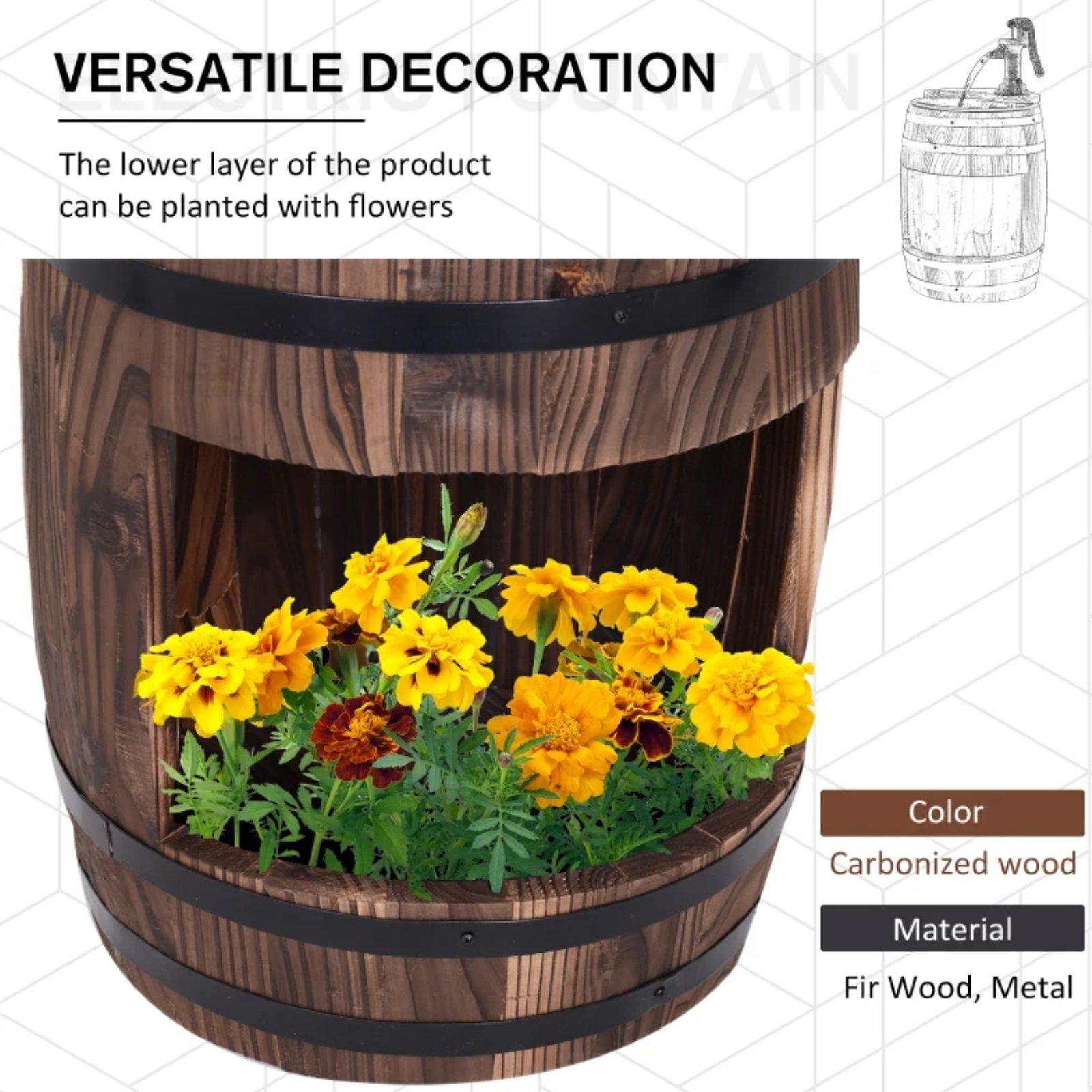 Brown - Outsunny - Fir Wood Barrel Fountain With Planter - 4