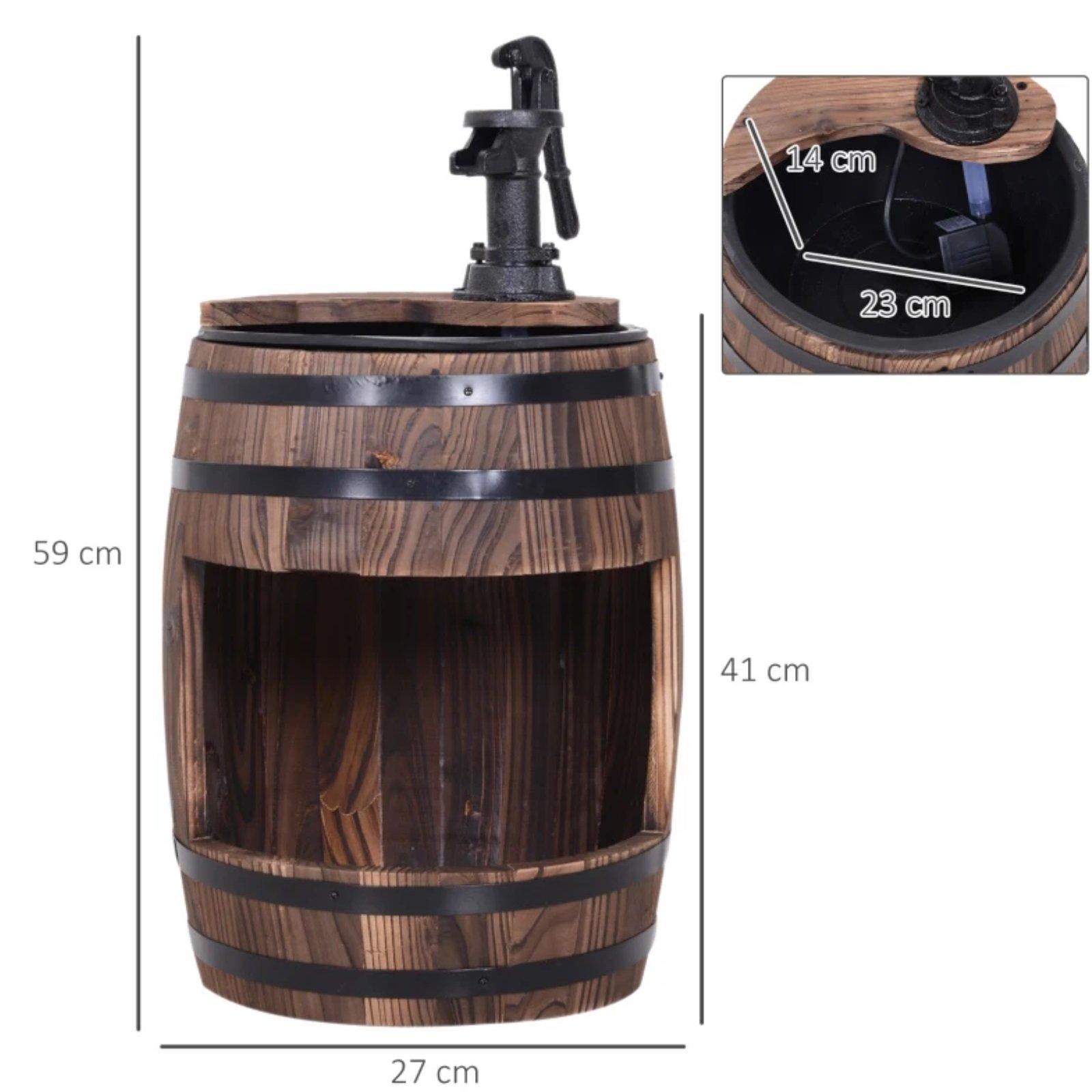 Brown - Outsunny - Fir Wood Barrel Fountain With Planter - 7