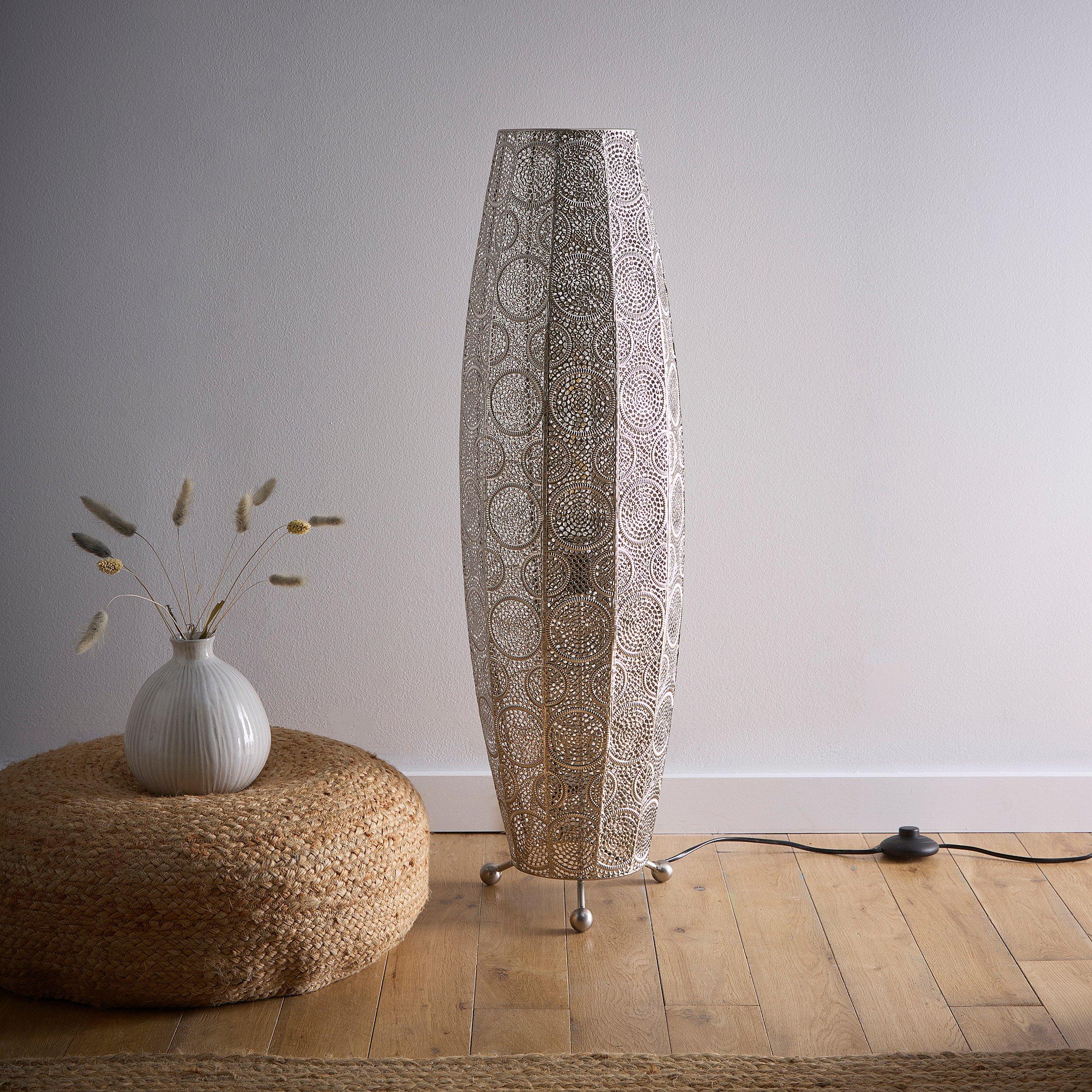 Satin Nickel - K Living - Aziza Moroccan style Satin Nickel Floor Lamp - 1