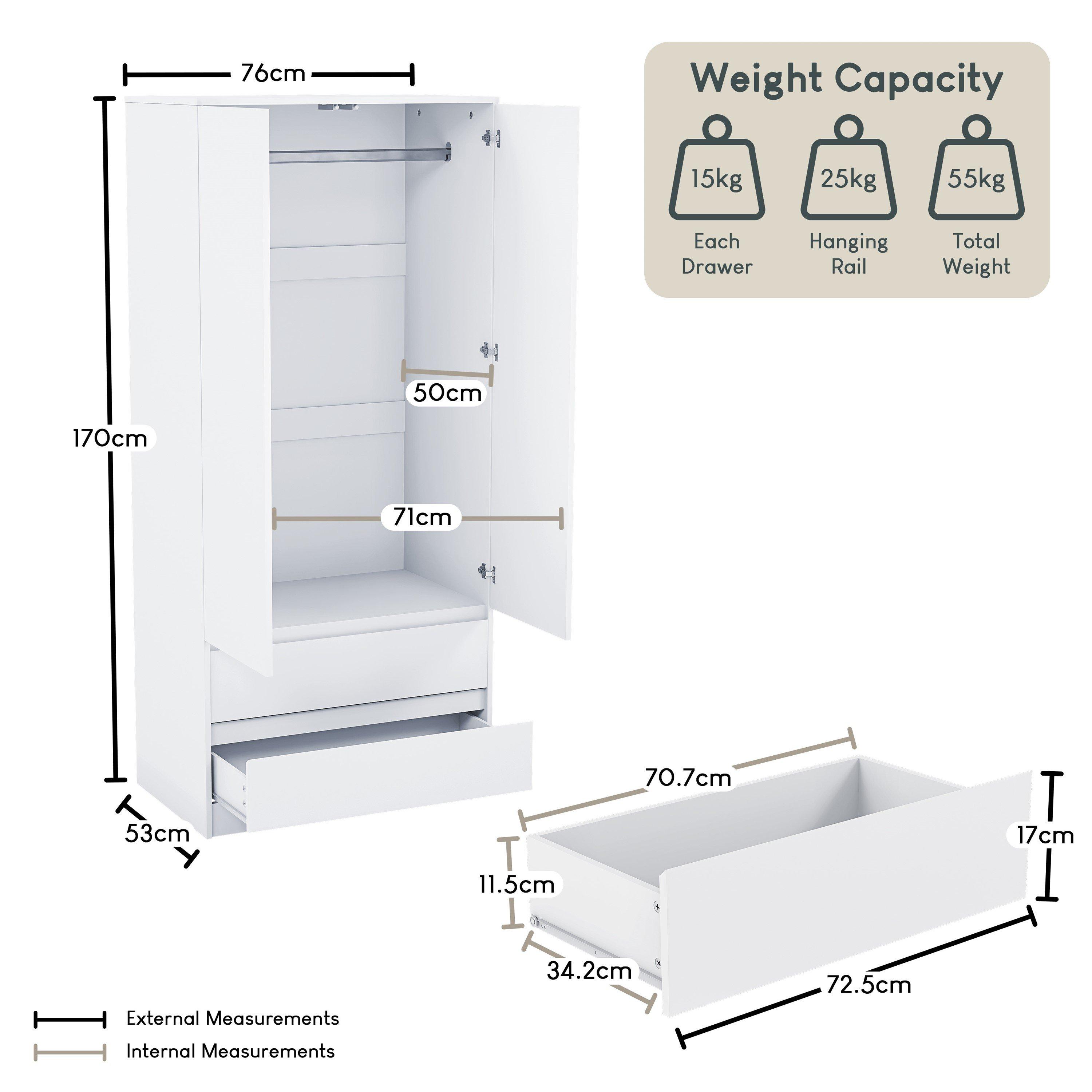 White - Lassic - Vida Designs Denver 2 Door Wardrobe With Drawers - 2