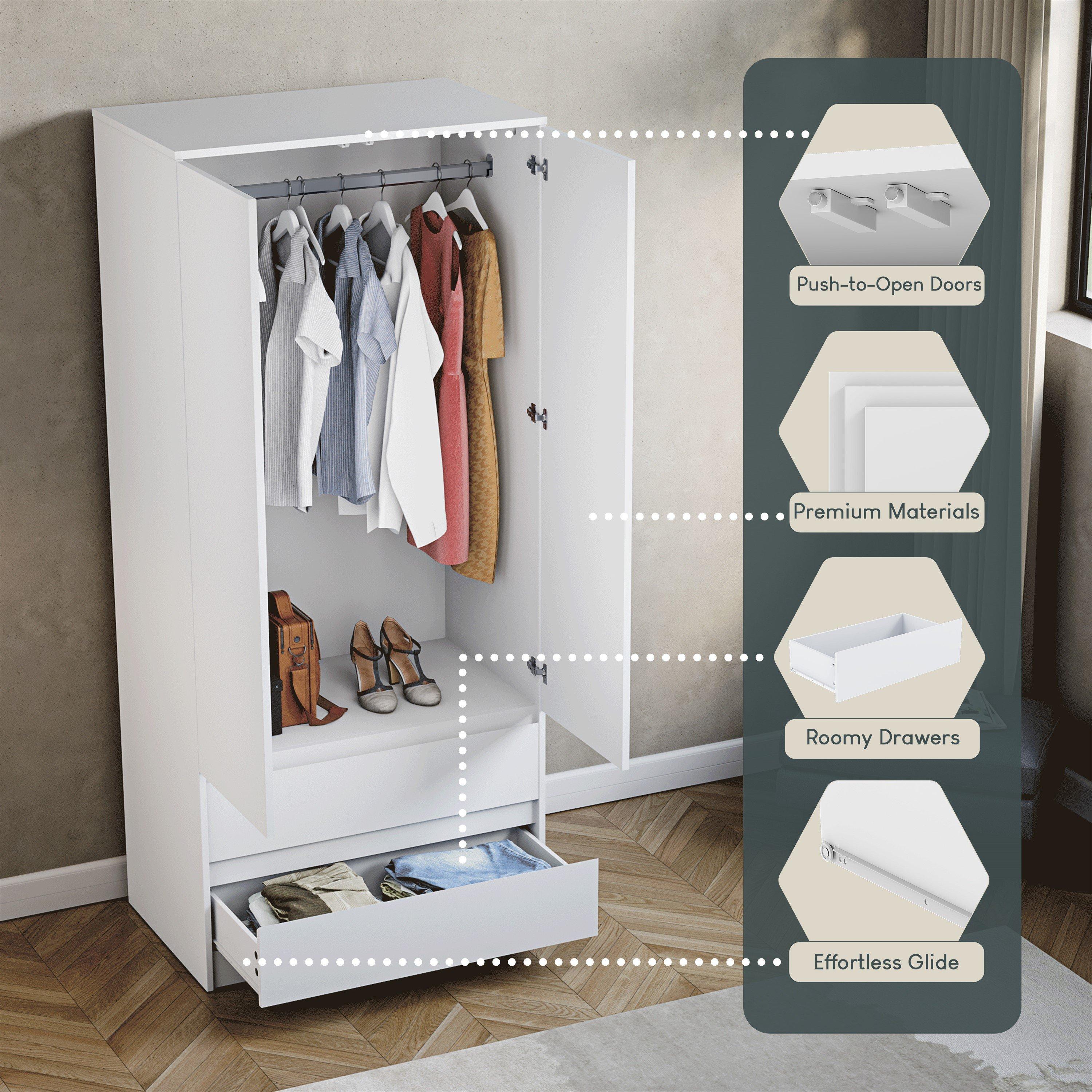 White - Lassic - Vida Designs Denver 2 Door Wardrobe With Drawers - 7