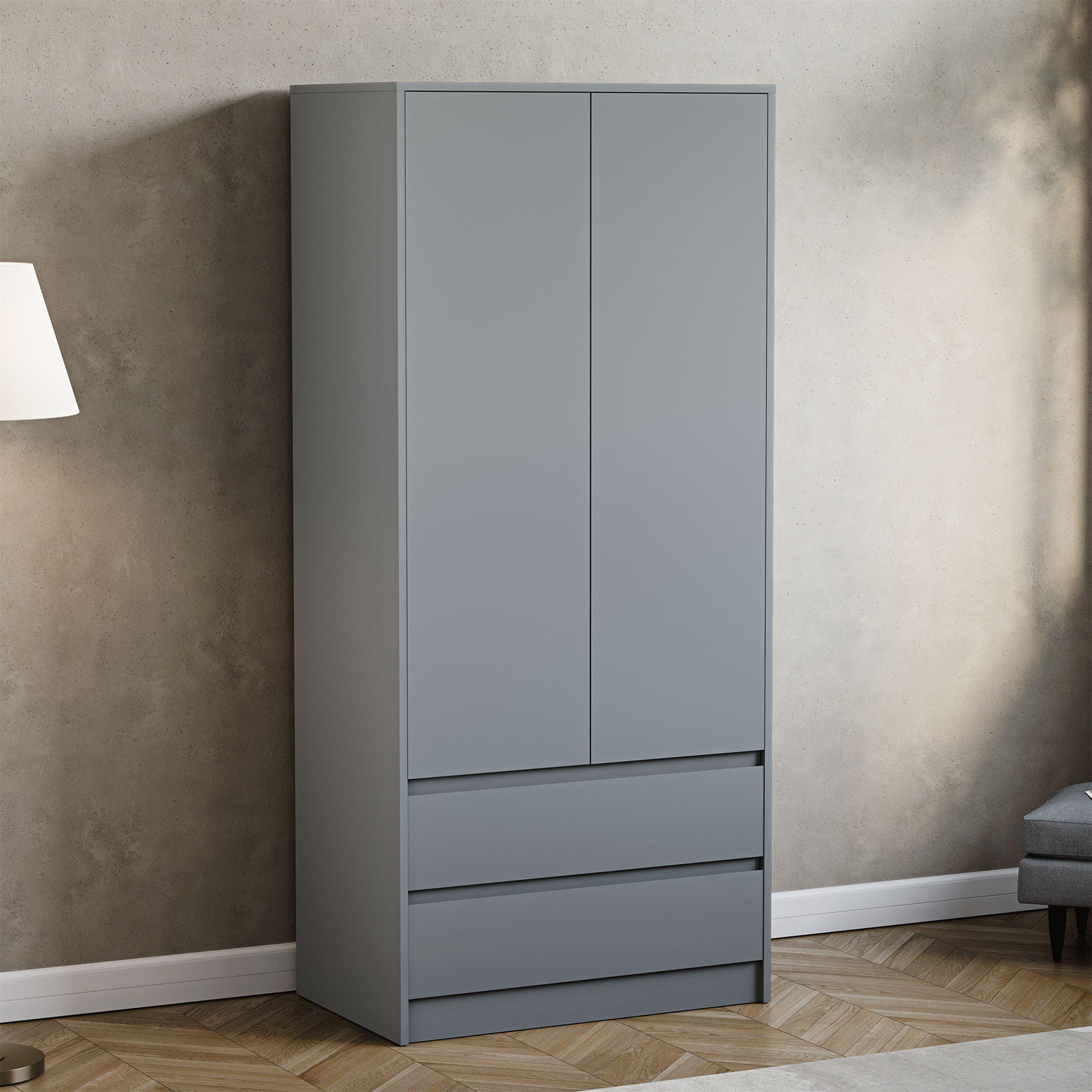 Lassic  Vida Designs Denver 2 Door Wardrobe With Drawers - Grey