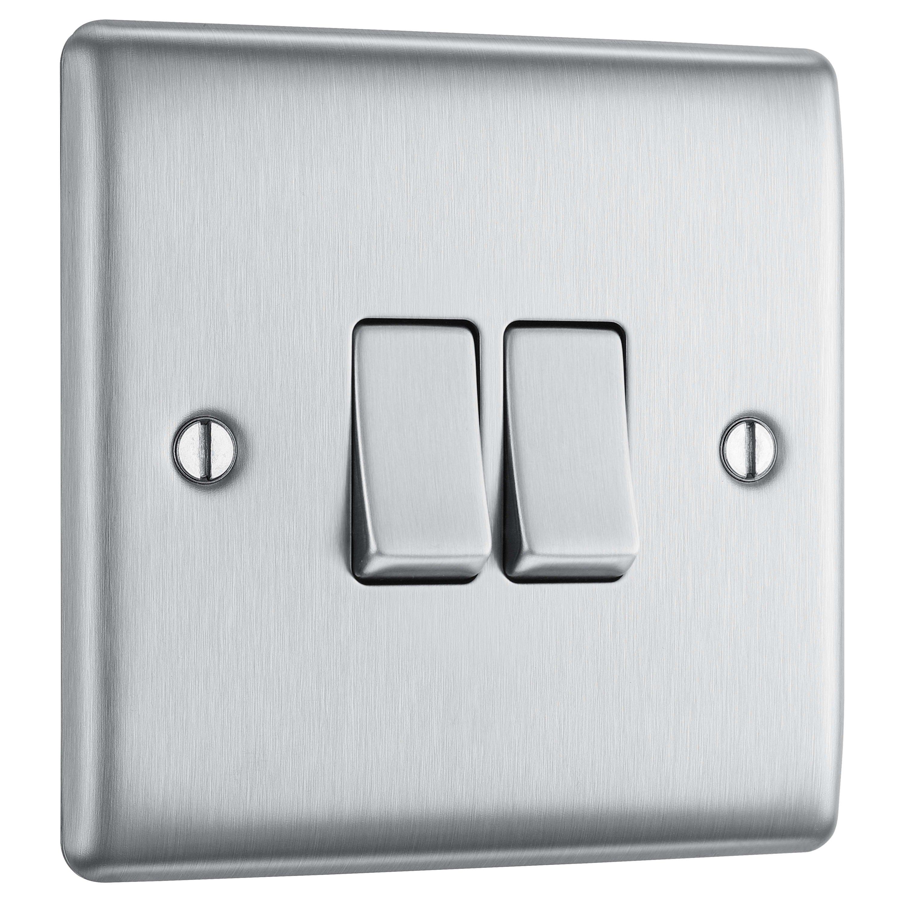 Bg  Nexus Metal Double Light Switch Brushed Steel - N/A