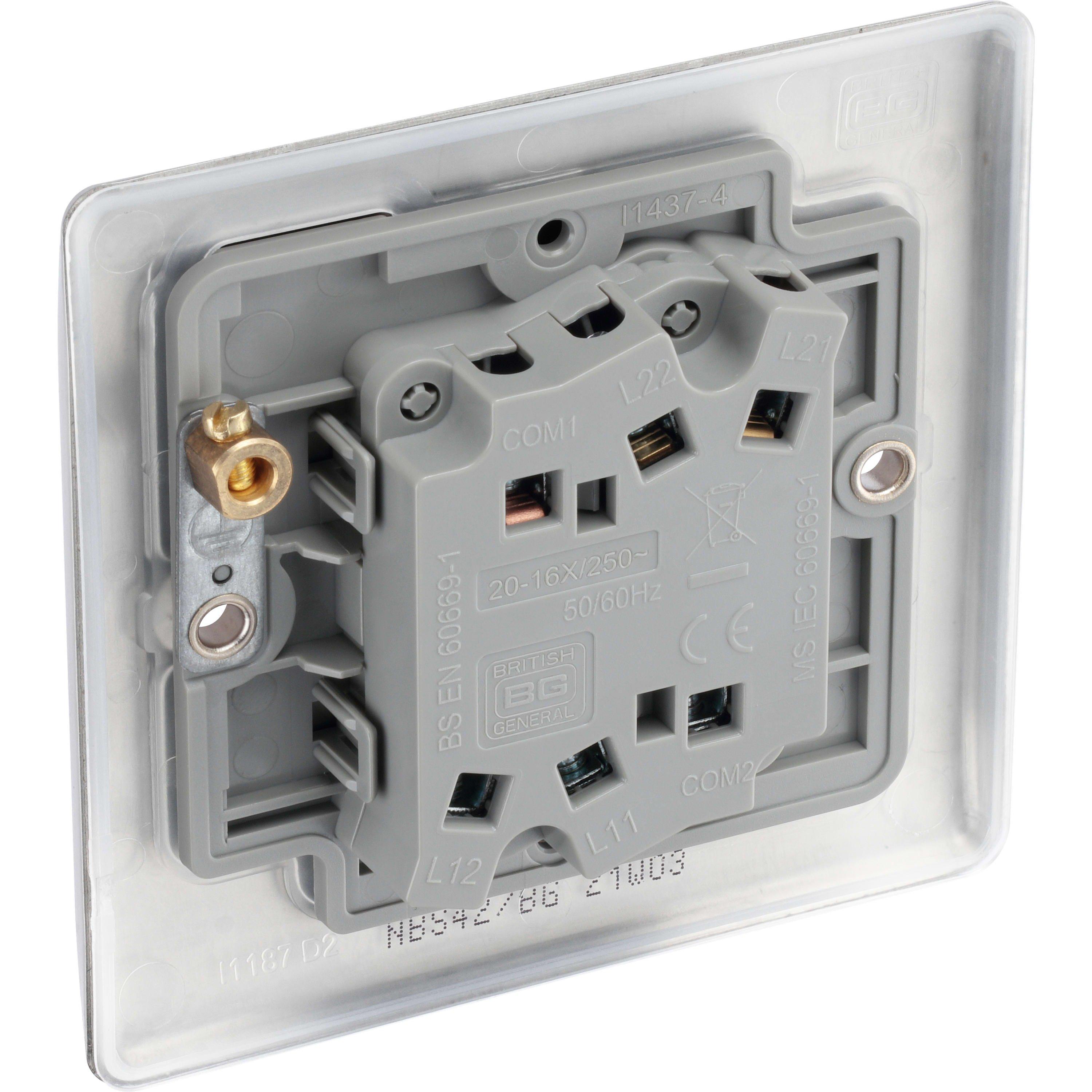 Brushed Steel - Luceco - BG Nexus Metal Double Light Switch Brushed Steel - 3