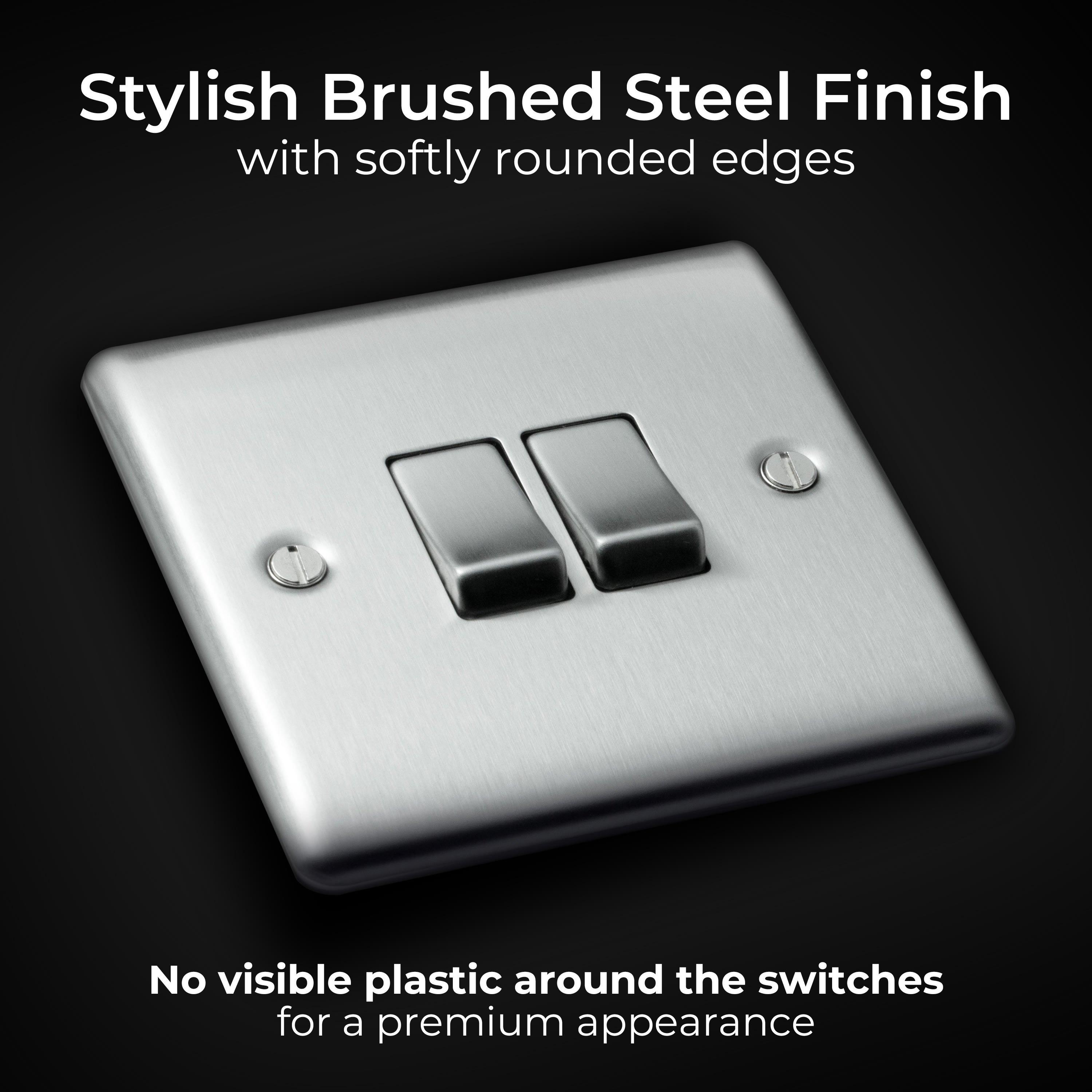 Brushed Steel - Luceco - BG Nexus Metal Double Light Switch Brushed Steel - 4