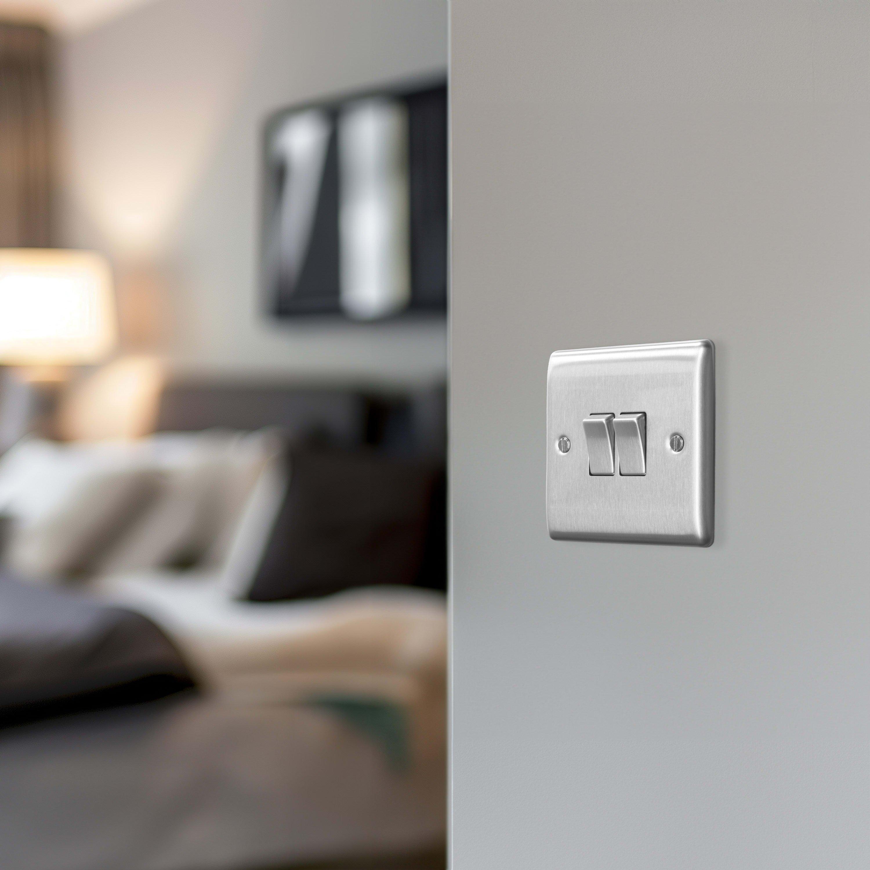 Brushed Steel - Luceco - BG Nexus Metal Double Light Switch Brushed Steel - 8