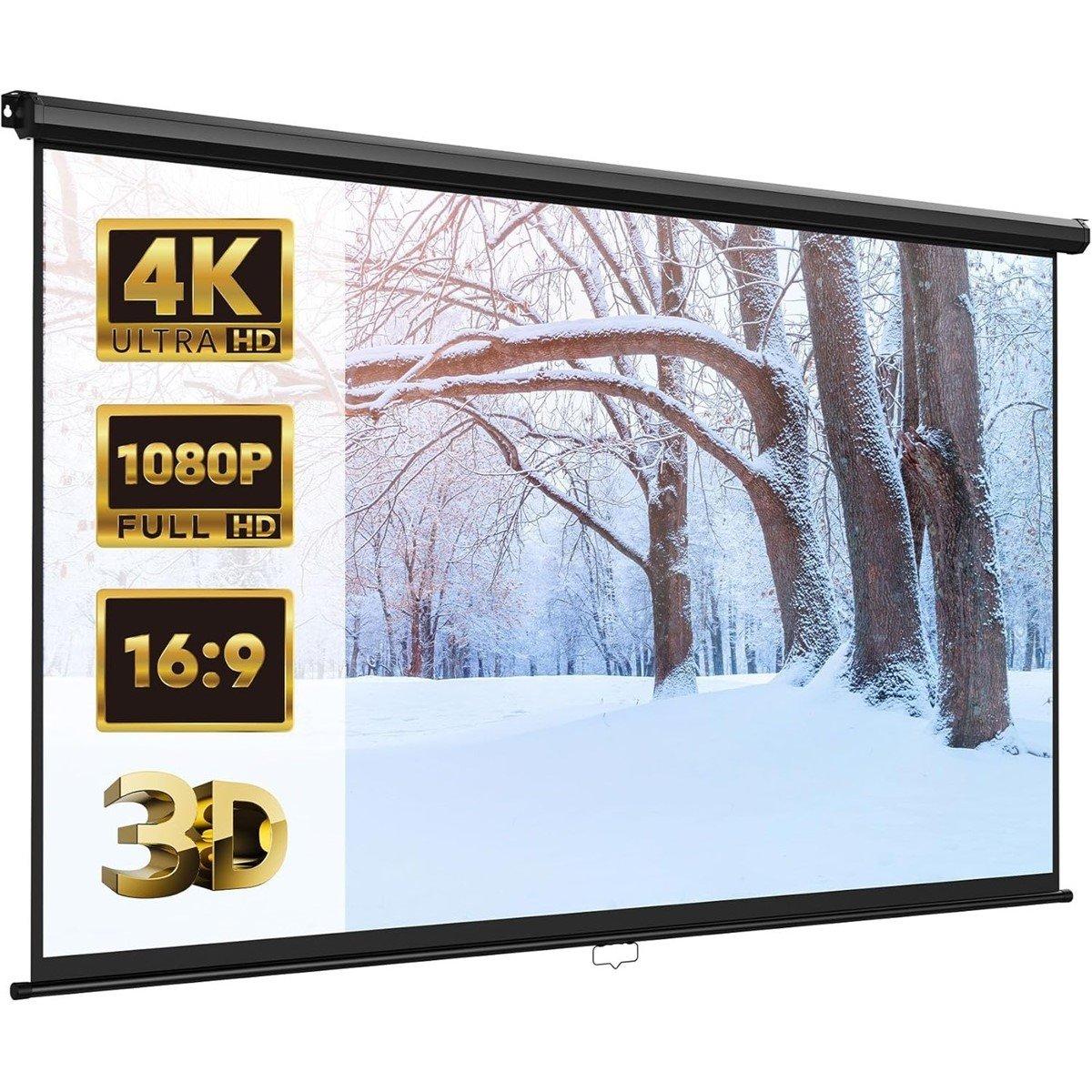 White - VonHaus - 100 Inch Pull Down Projector Screen - 1