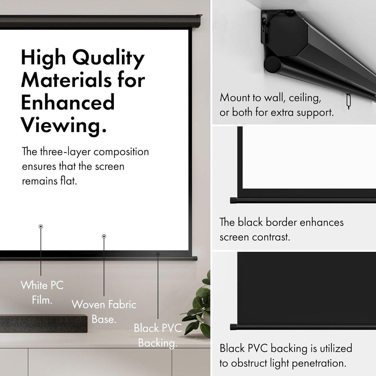 White - VonHaus - 100 Inch Pull Down Projector Screen - 2