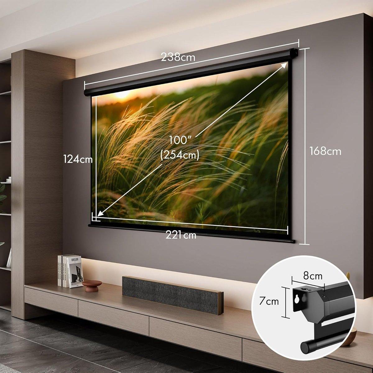 VonHaus 100 Inch Pull Down Projector Screen | Sports Direct
