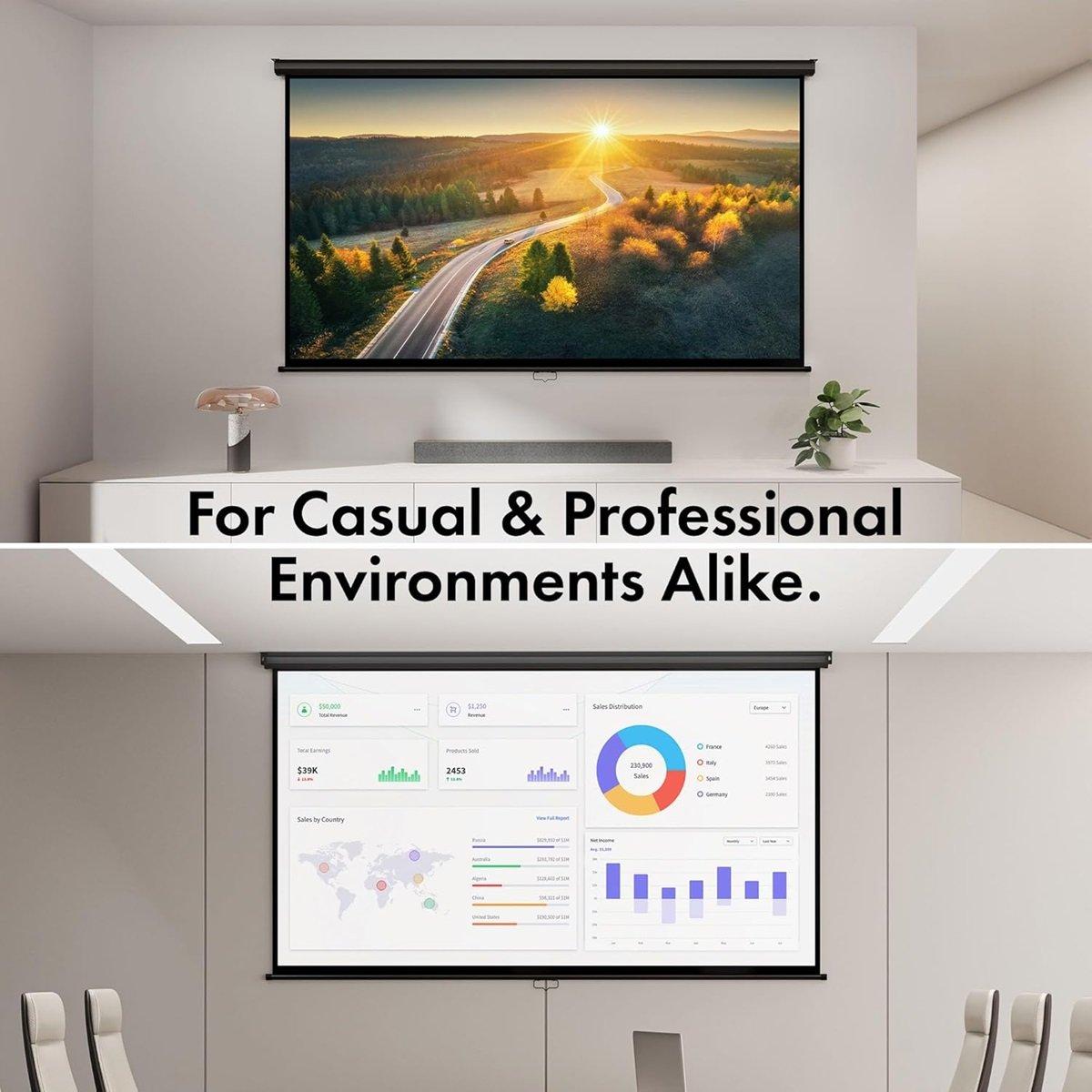VonHaus | 100 Inch Pull Down Projector Screen | Sports Direct