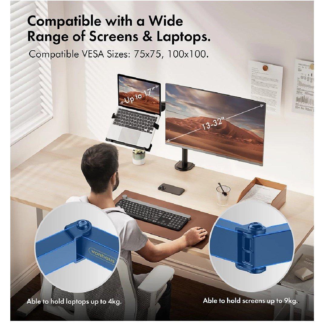 Black - VonHaus - Monitor Mount & Laptop and Tablet Shelf - 2