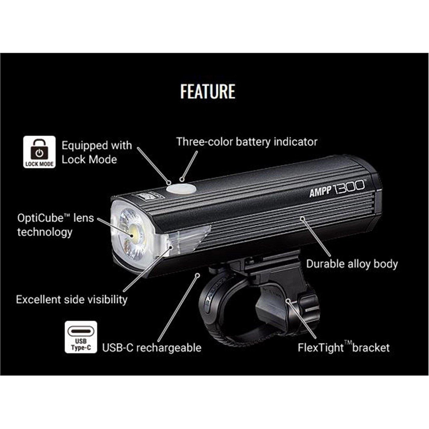 Black - Cateye - AMPP 1300 Front Bike Light - 6