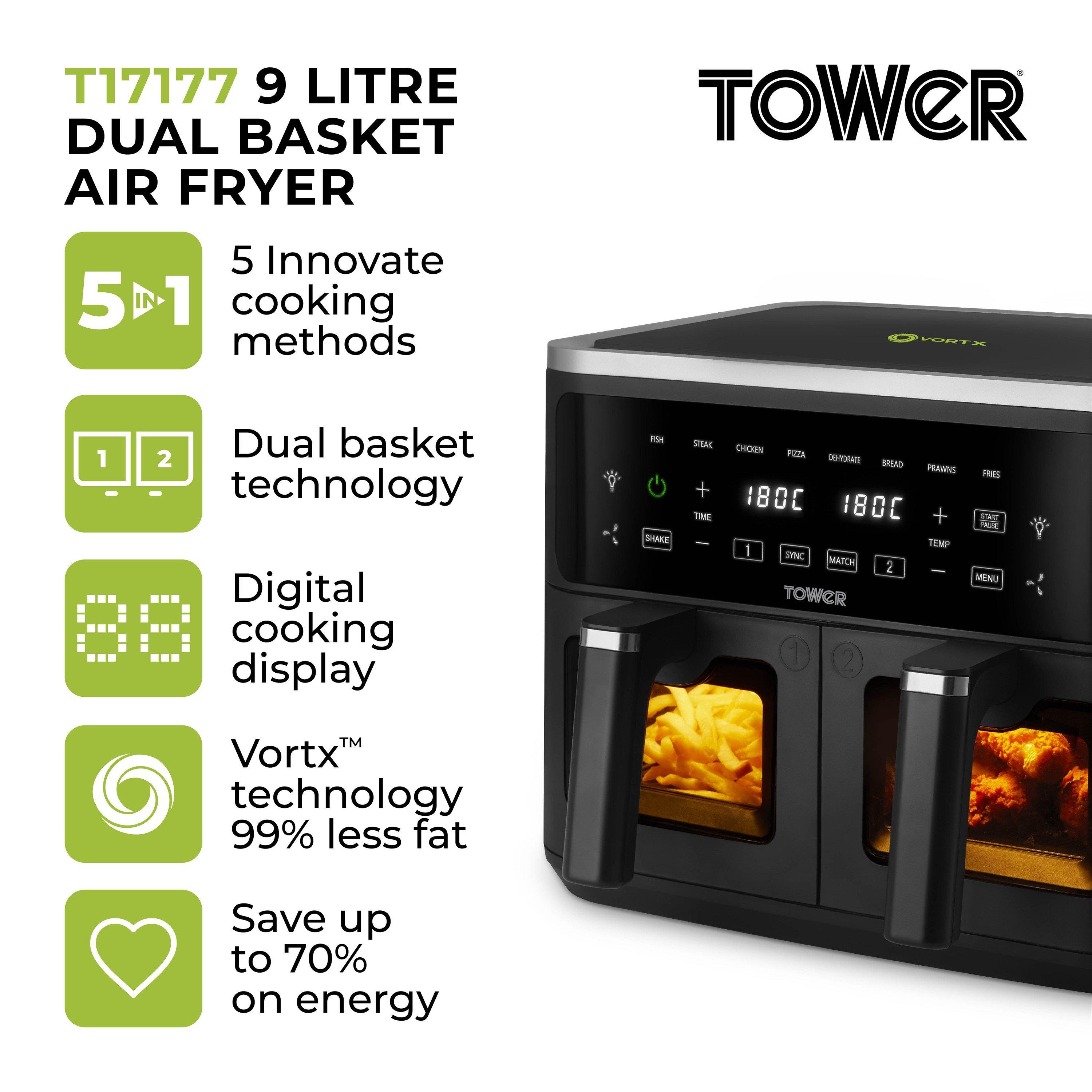 Black - Tower - Vortx 9L Vizion Dual Air Fryer Digital Black - 2