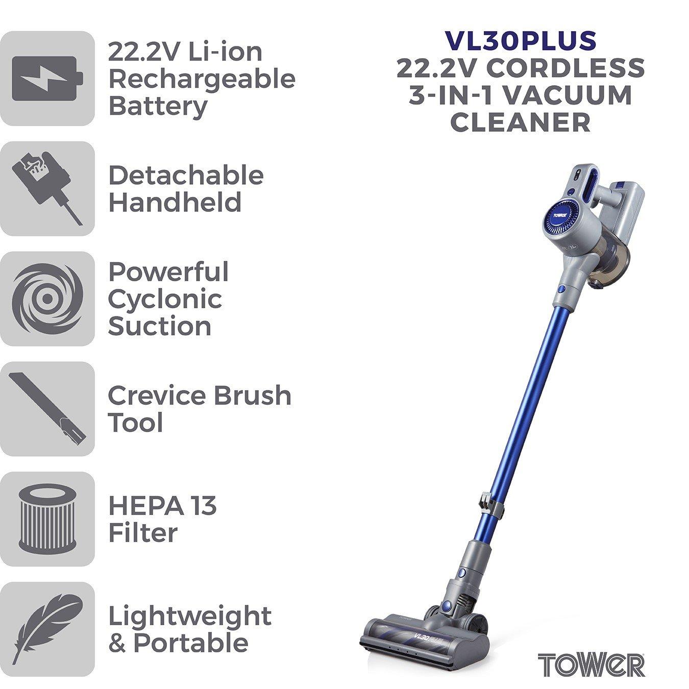 Blue - Tower - VL30 Plus 22.2V Cordless 3-IN-1 DC Vacuum Cleaner - 2