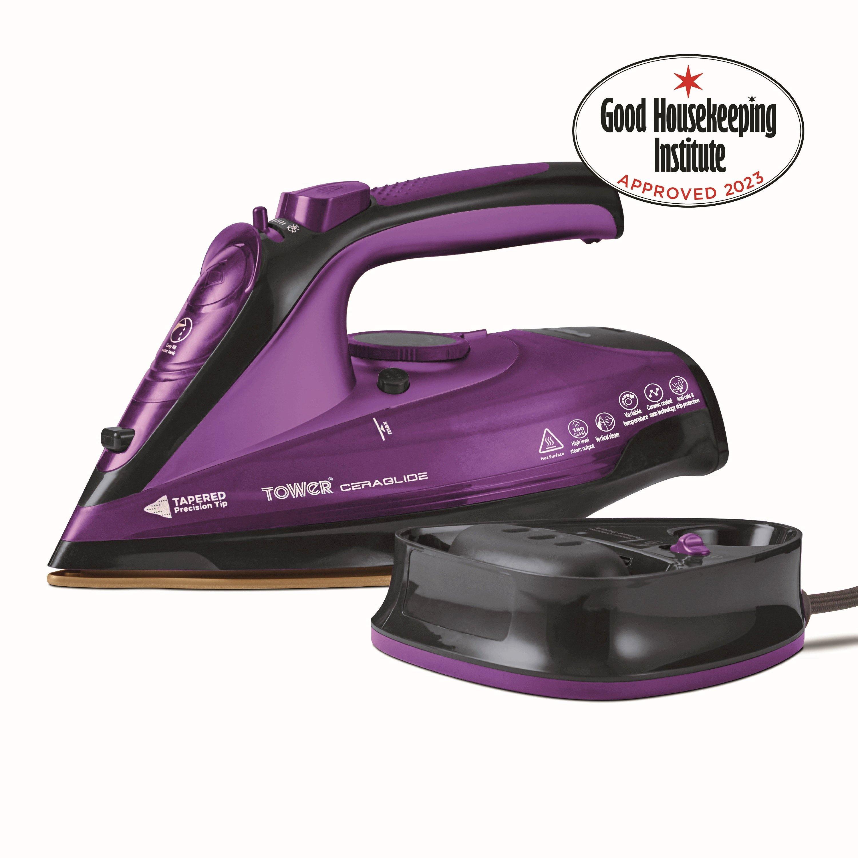 Purple - Tower - CeraGlide 2400W Cord Cordless Steam Iron - 1