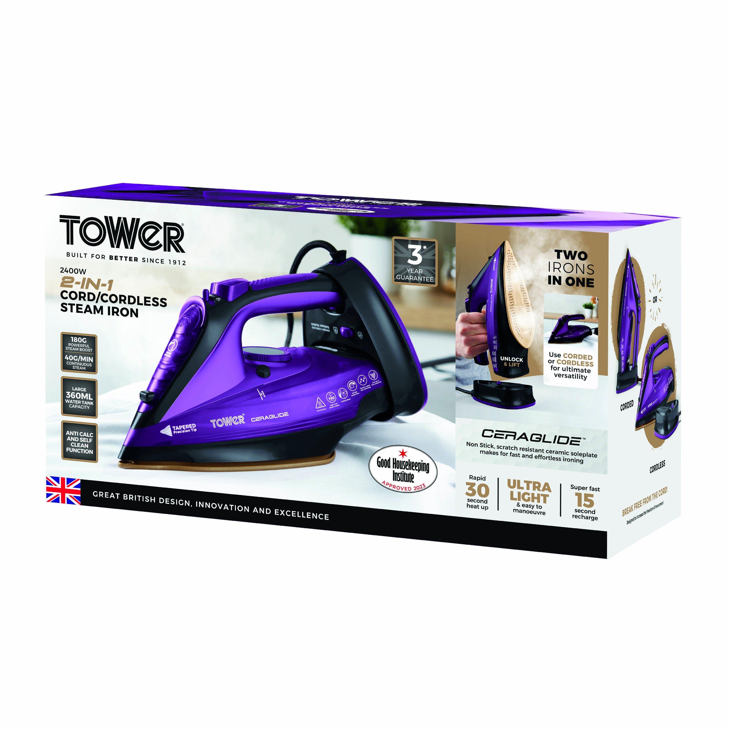 Purple - Tower - CeraGlide 2400W Cord Cordless Steam Iron - 12