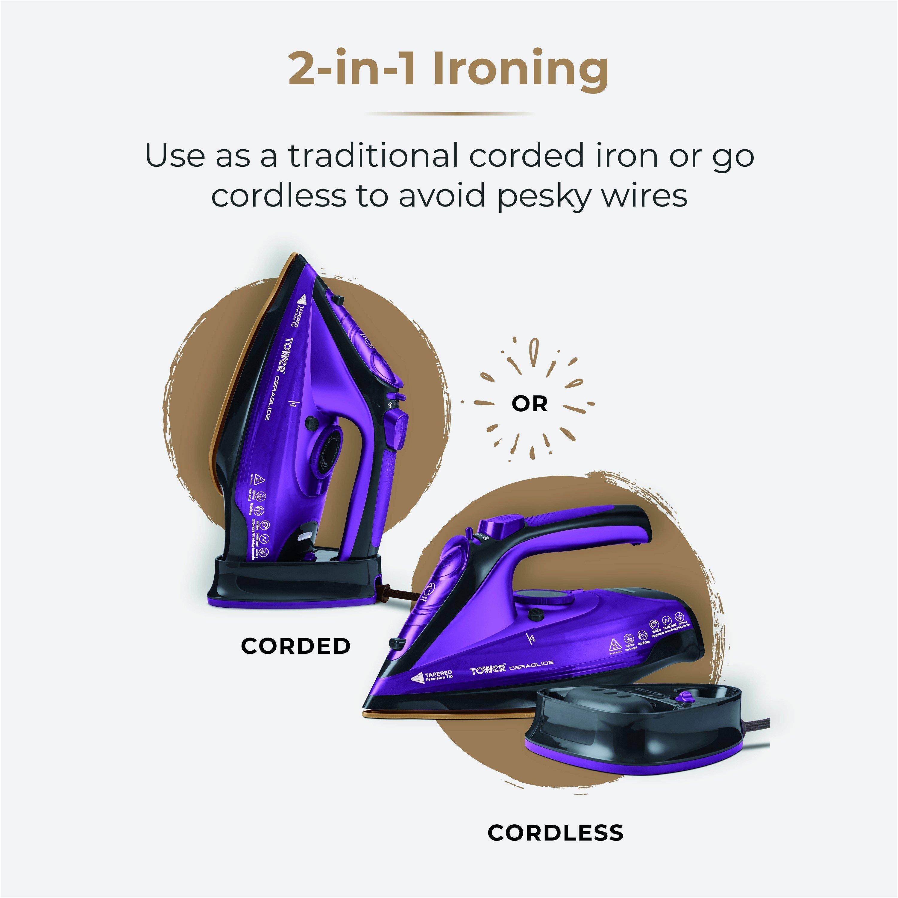Purple - Tower - CeraGlide 2400W Cord Cordless Steam Iron - 4