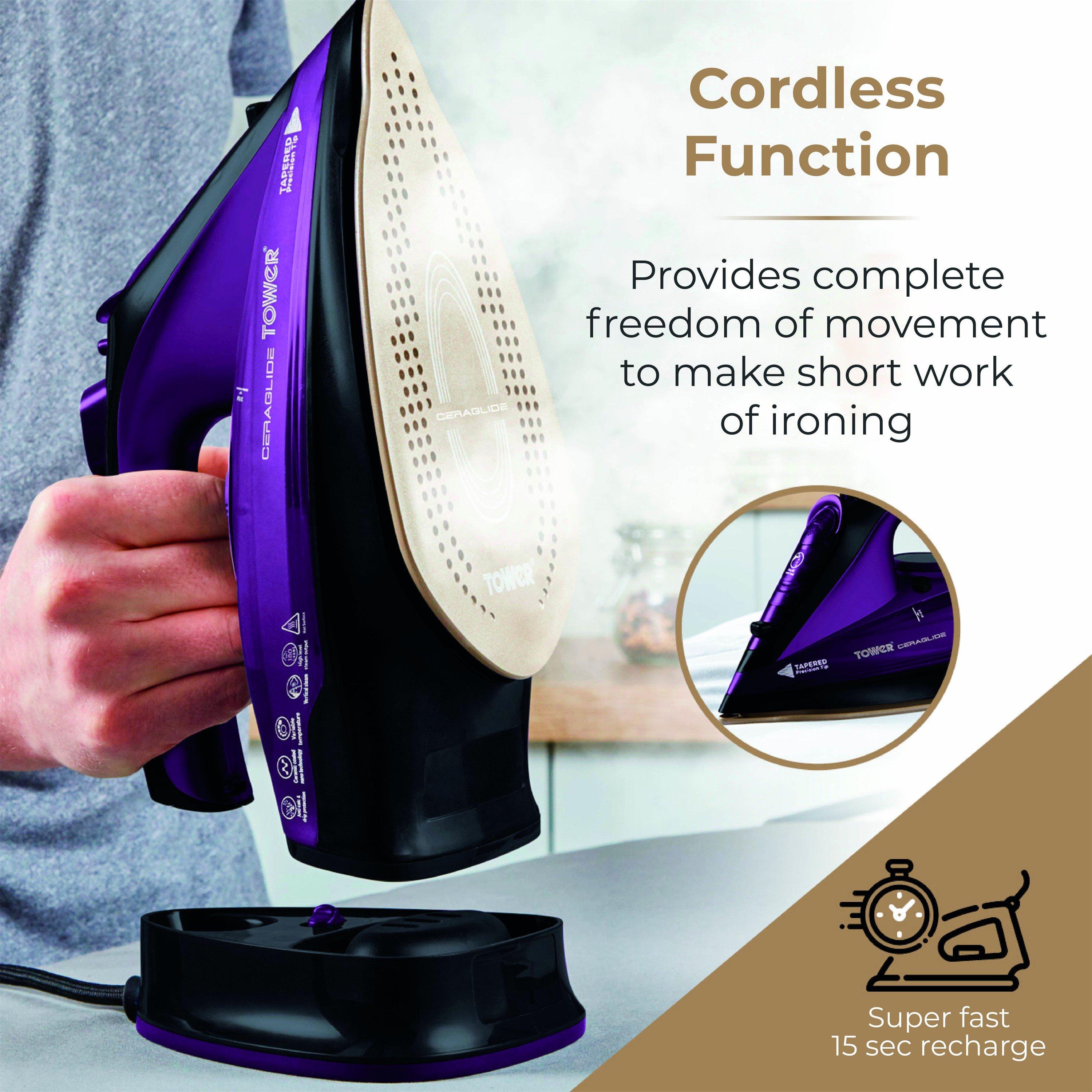 Purple - Tower - CeraGlide 2400W Cord Cordless Steam Iron - 8