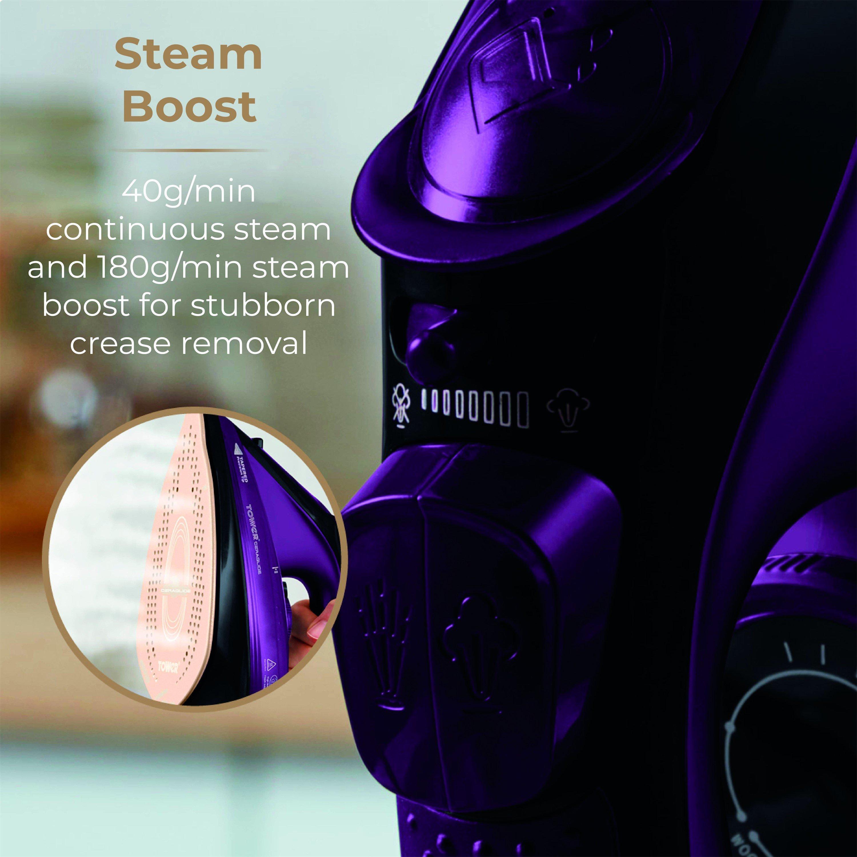 Purple - Tower - CeraGlide 2400W Cord Cordless Steam Iron - 10