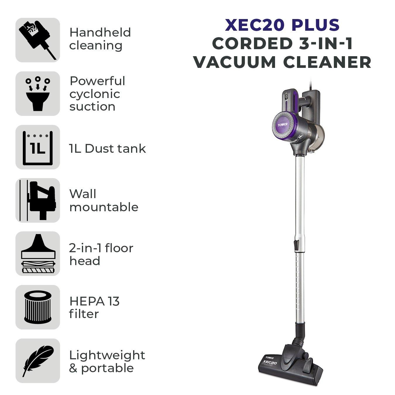 Blue - Tower - XEC20 Plus 600W Corded 3-in-1 Vacuum Cleaner - 2