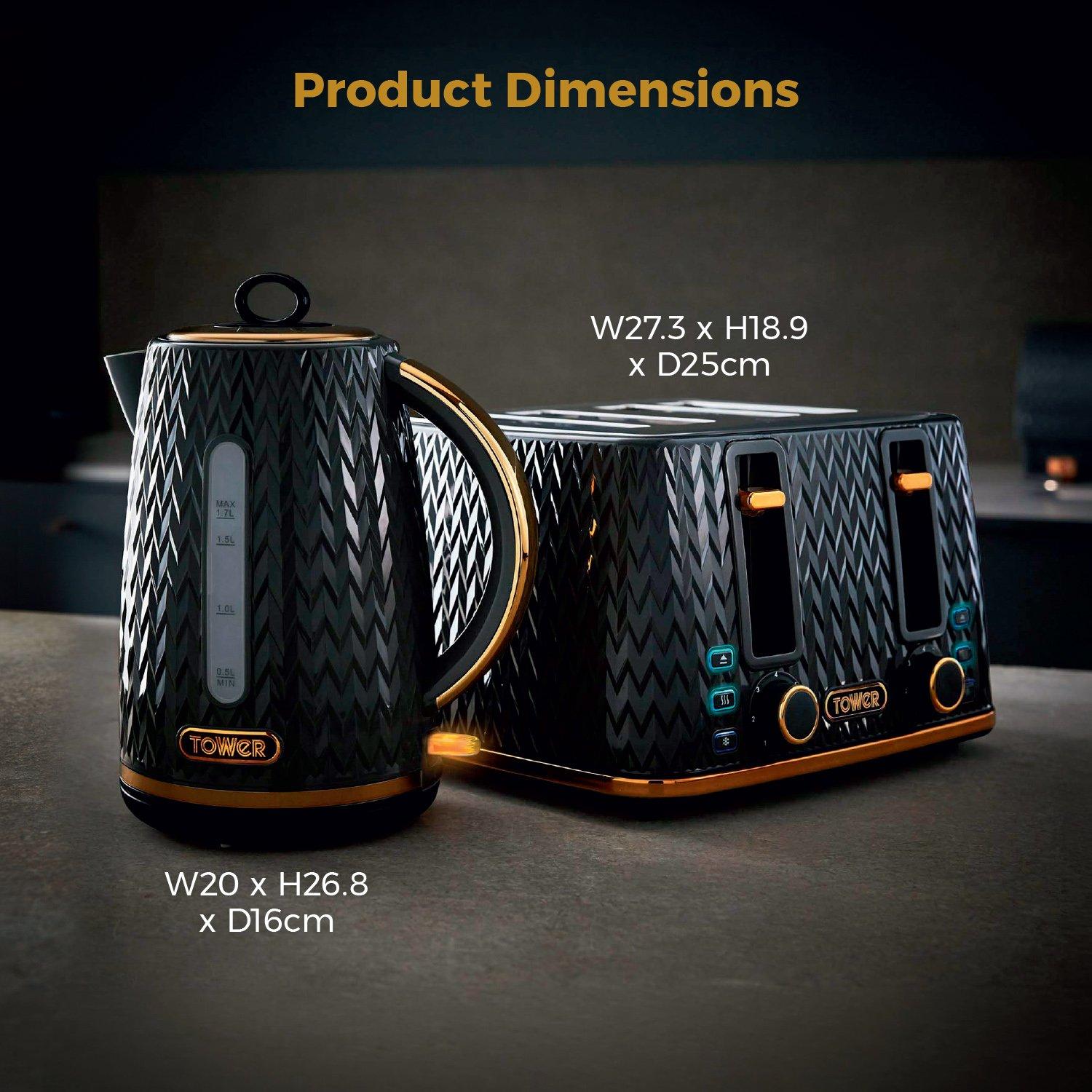 Black - Tower - Empire 3KW 1.7L Kettle and Empire 4 Slice Toaster - 6